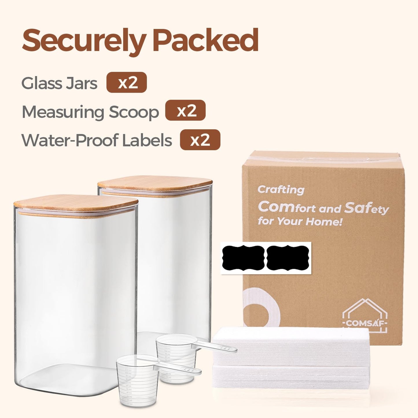 ComSaf 1.2 Gallon Wide Mouth Flour Sugar Storage Containers 2 Pcs, 156 oz Glass Storage Containers with Lids, Large Pantry Glass Jar with Lid, Big Jars for Rice, Flour, Sugar, Cereal, Cookie, Coffee