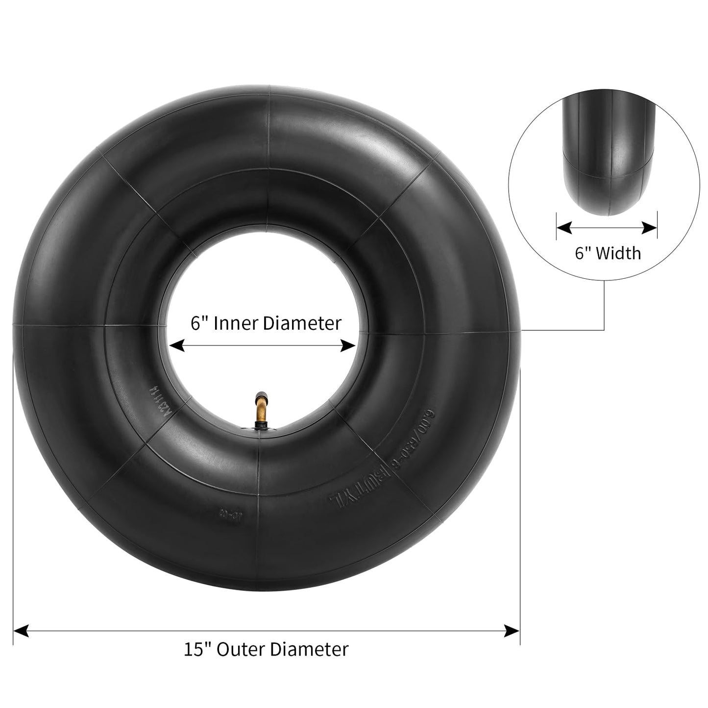 Heavy Duty 15x6.00-6 Butyl Inner Tubes with TR-87 Bent Valve Stem, Premium Replacement 6.00/6.50-6 Lawn Mower Tire Tubes Fit for Snow Blowers, Go Karts, Golf Carts, Wheelbarrows and More 2 Pcs