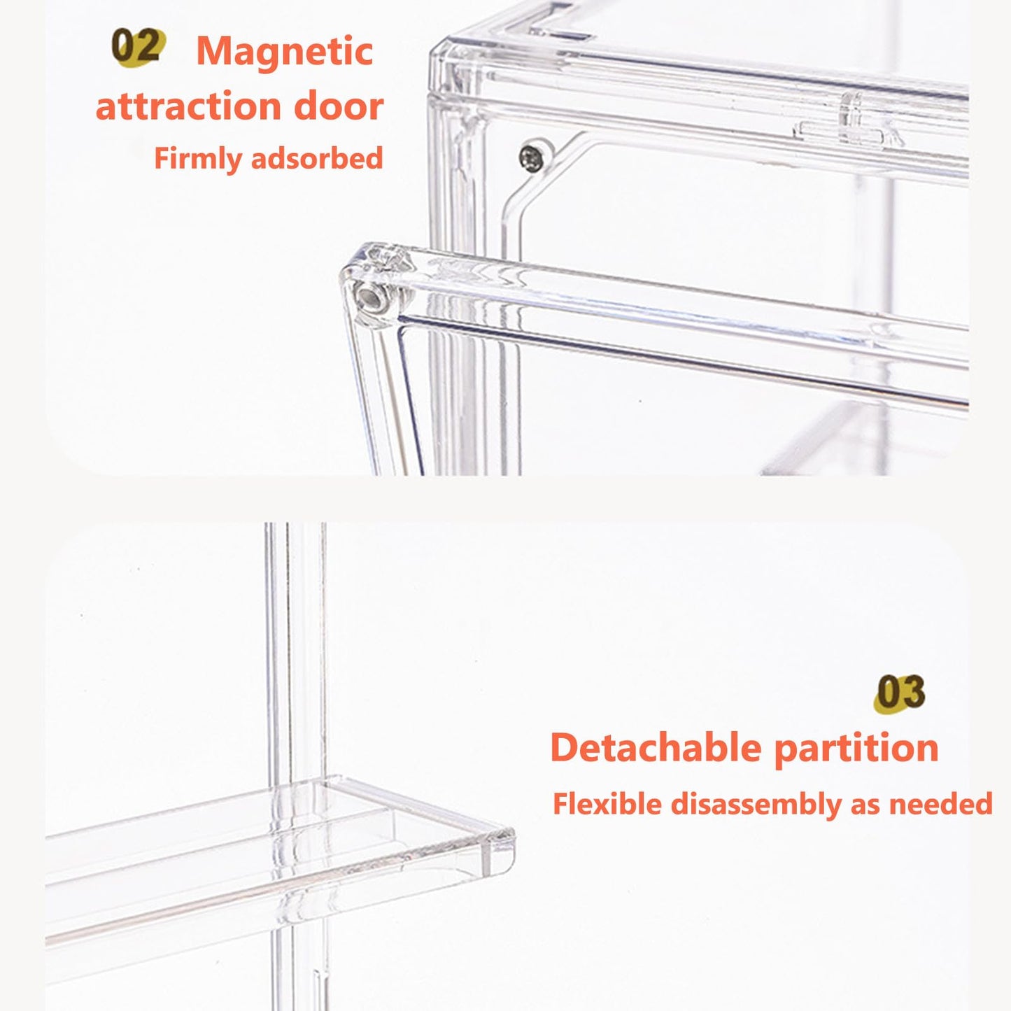 Clear Display Case for Figures, 3 Tier Adjustable Display Stand, Acrylic Display Box with Magnetic Door, Display case for Figures, Dustproof Showcase for Collectibles (2, Transparent-2 Pack)