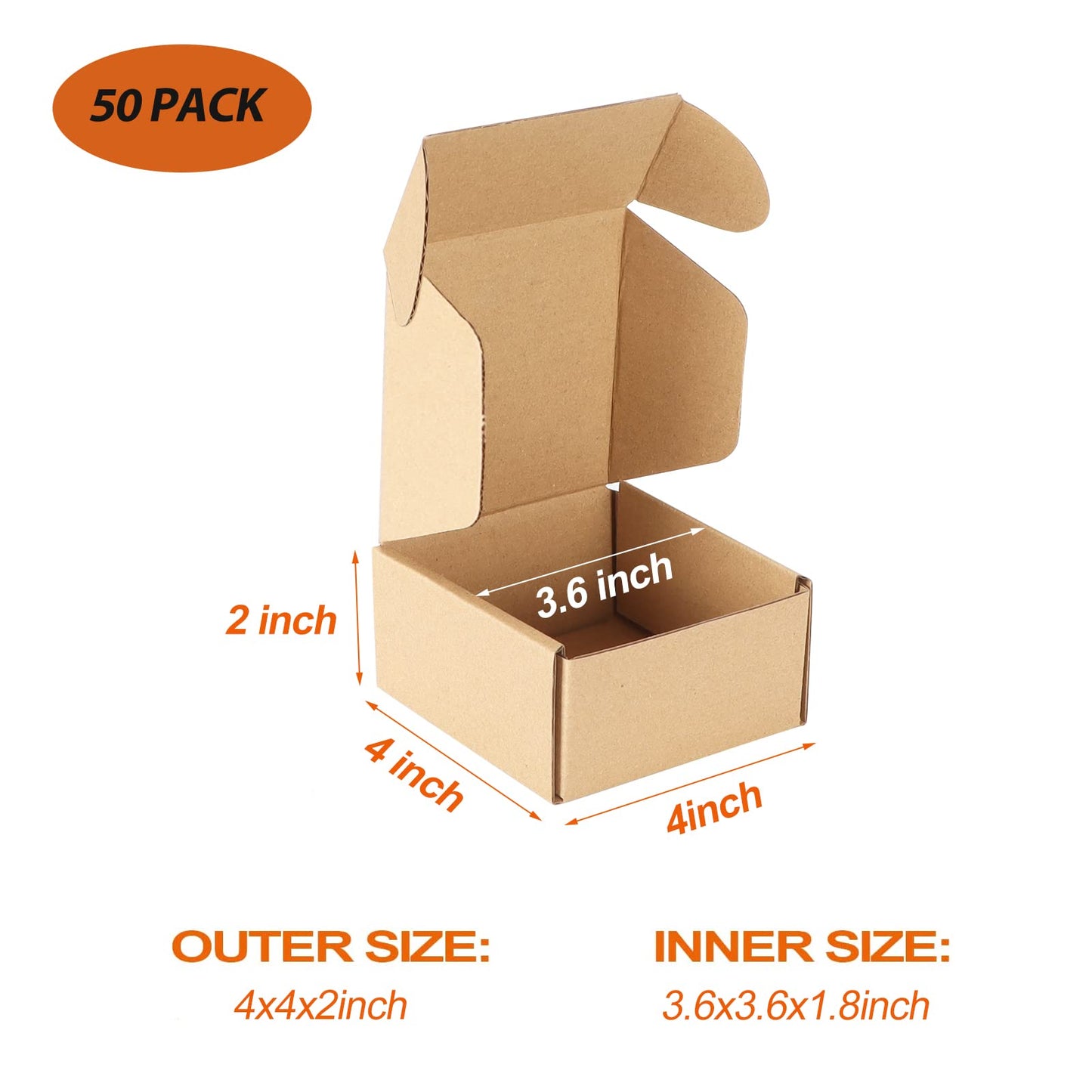 PHAREGE 4x4x2 inch Shipping Boxes 50 Pack, Brown Cardboard Gift Boxes with Lids for Wrapping Giving Women Men Presents, Small Corrugated Mailer Boxes for Packaging Mailing Small Business