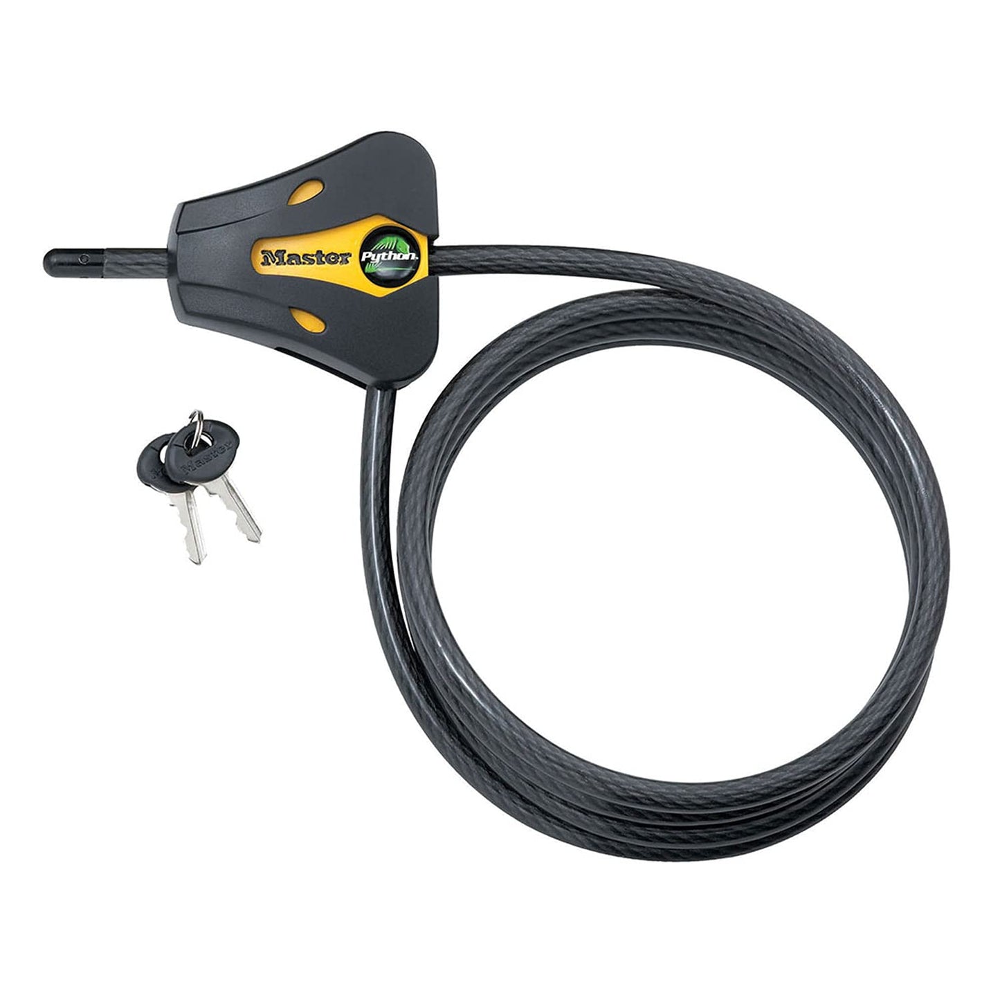 Master Lock 8419DPF Python Adjustable Locking Cable, Braided Steel, Yellow and Black Contractor Color, 6-Feet x 5/16-Inch