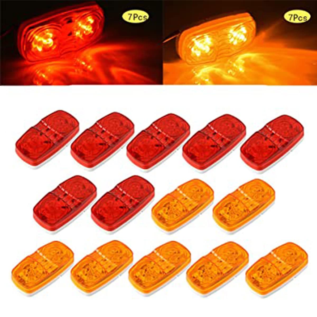 Supoika Trailer Marker LED Light 14 Pack Double Trailer Side Marker LED Light Bullseye 10 Diodes Clearance Lamps Red/Amber for Truck RV Boat Camper Trailers Pickups (7 Red & 7 Amber)