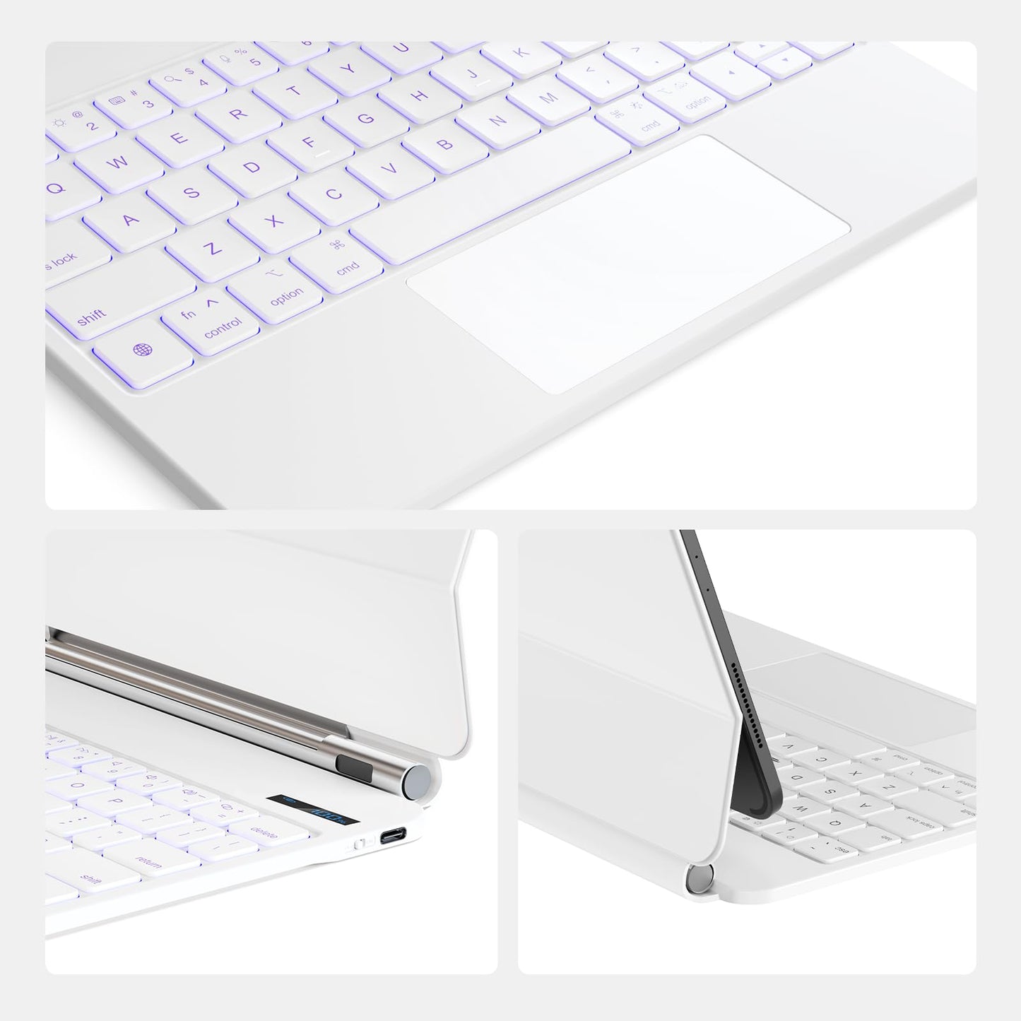 for iPad Pro 11 inch case with Keyboard M4 2024,Magic Keyboard iPad Pro 11 inch M4 2024,Magnetic Attach,Multi-Gesture Trackpad,7-Color Backlight,Shortcut Keys,Auto Sleep/Awake,White