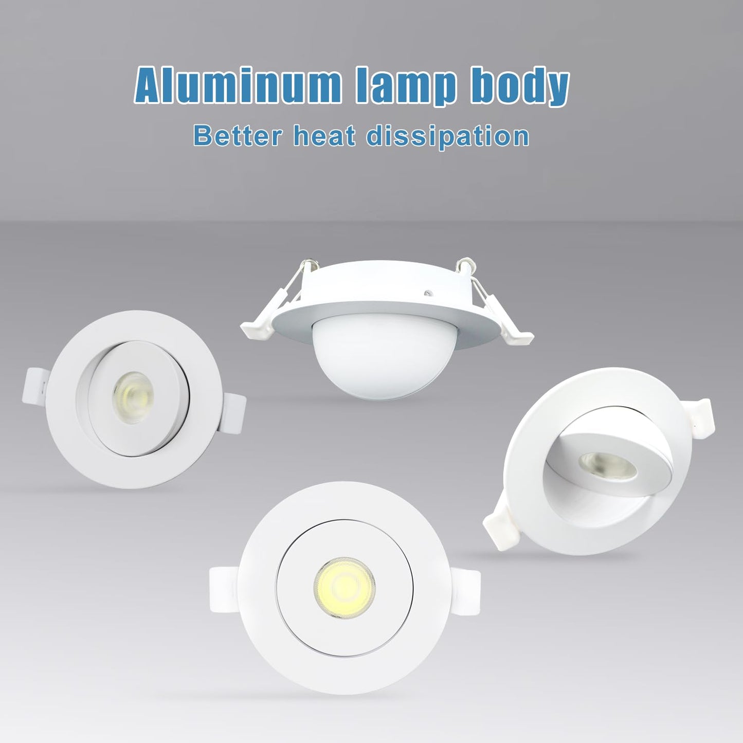 GCN LIGHT Gimbal 2700K/3000K/3500K/4000K/5000K Adjustable 3 Inch 6W 500LM Dimmable LED Recessed Pot Light, IC Rated LED Slim Panel/Downlight with Junction Box, (6 Pack)