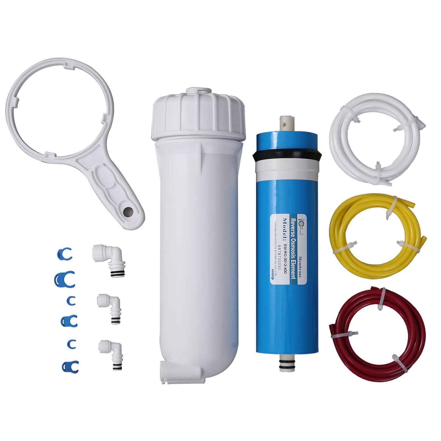 Huining 3012-400GPD Reverse Osmosis Membrane Housing Kit with 3/8 1/4 Quick Connector,Water Pipe,Wrench Whole Set Compatible with Residential Household Water Filtration System