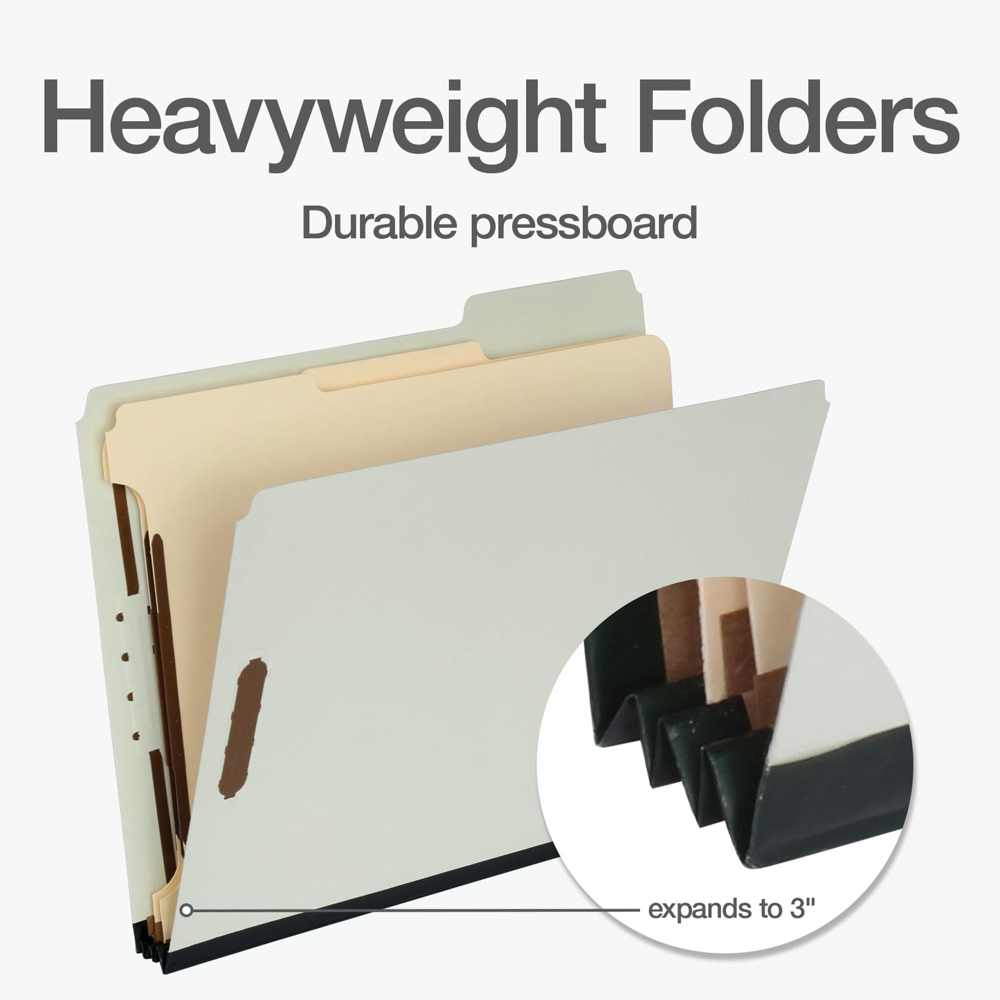 Pendaflex File Folders, Pressboard Classification, 6 Fasteners, Letter Size, Light Green, 3" Expansion, Durable 25 pt. Pressboard, 10/Box, Ideal for Organizing Multiple Projects
