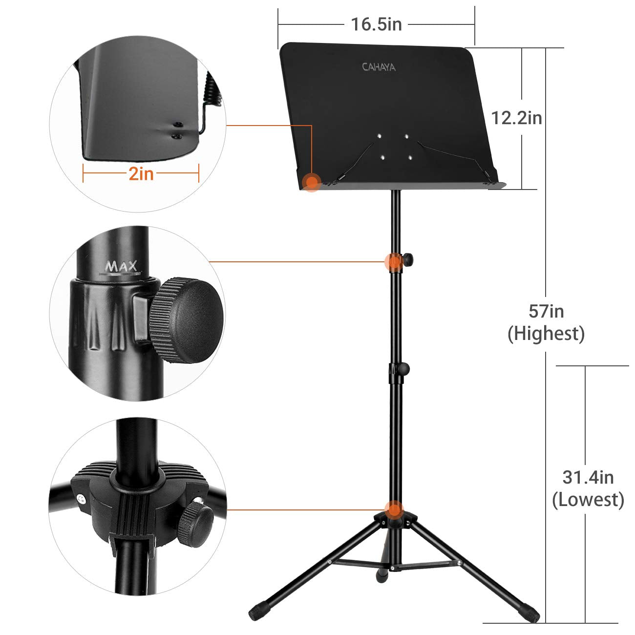CAHAYA 5 in 1 Dual-use Sheet Music Stand & Desktop Book Stand Metal Portable Solid Back with Book Stand Support, Carrying Bag, Sheet Music Folder & Clip, Laptop Bible Book Tablet Stand CY0194