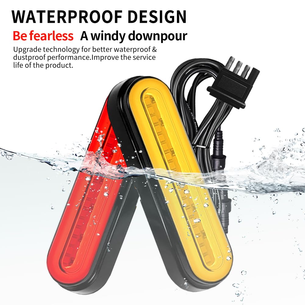 BlyilyB Oval Cargo Carrier Stop Turn Signals Tail Light Light Kit with Waterproof 4 Pin Grommets Wire Harness For Luggage Rack (Pack of 2)