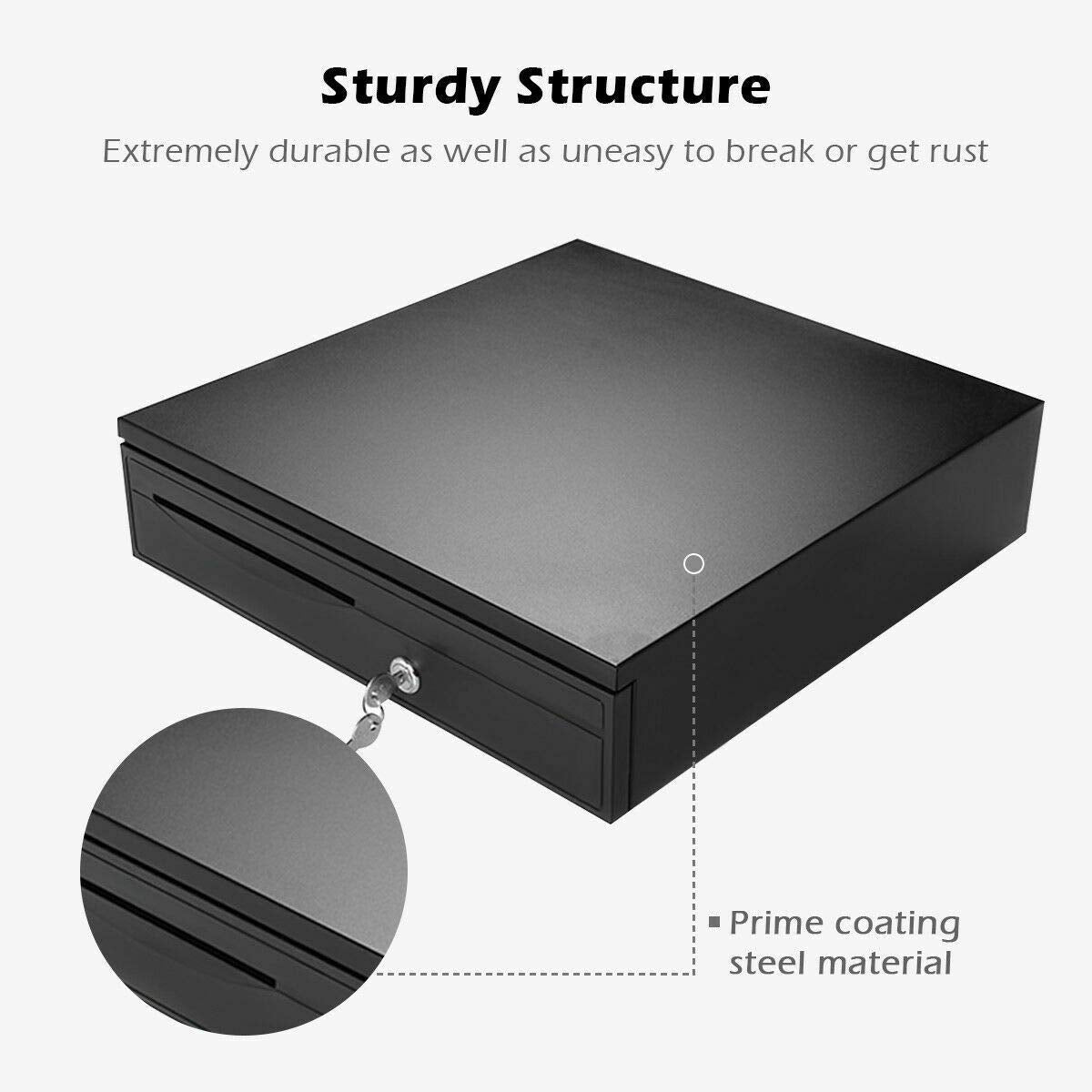 axGear POS Cash Drawer 16" Removable Coin Tray Compatible with Receipt Printer RJ11 / RJ12 Connection Canadian & US Bill w/ 5 Bill 5 Coin Tray & Key Lock