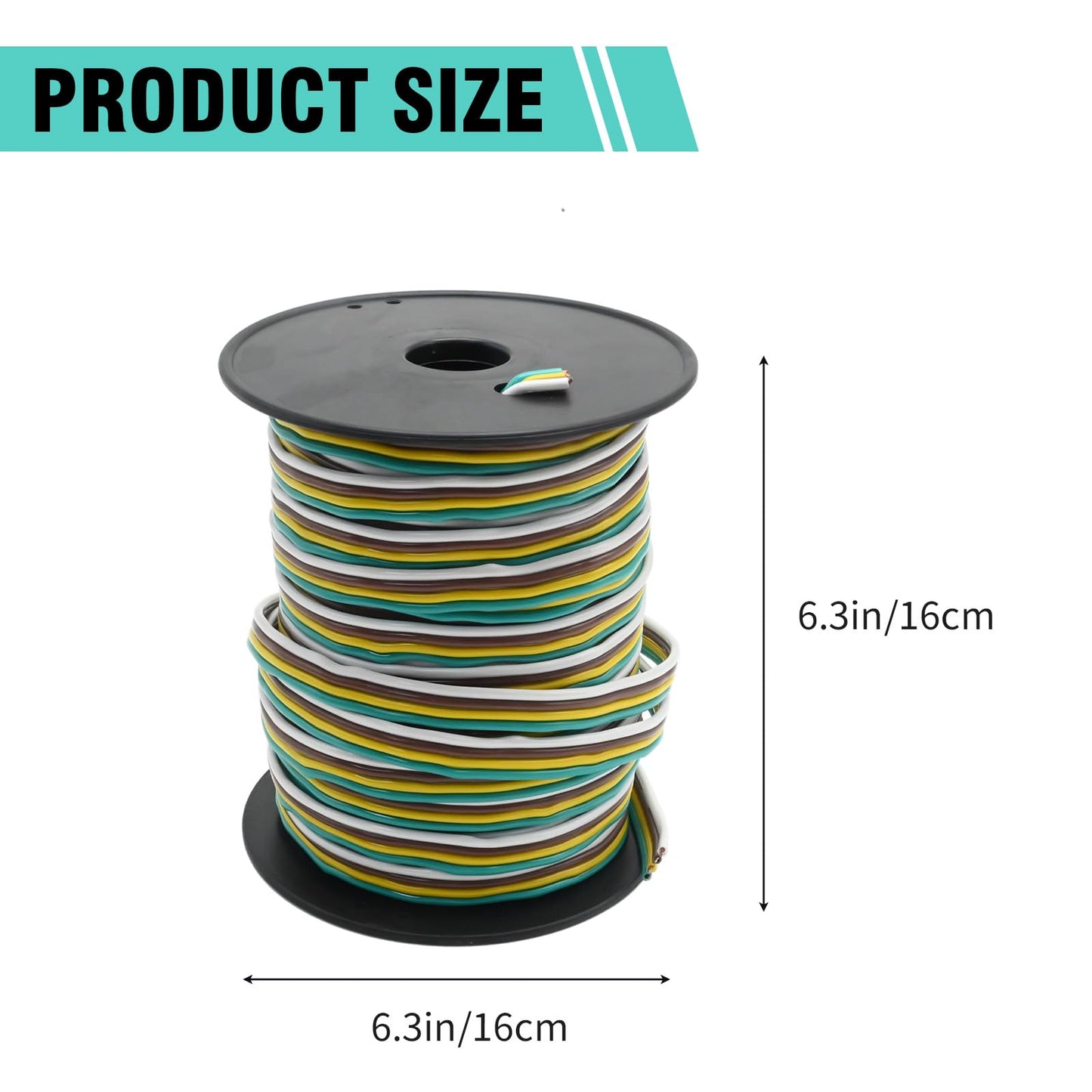 Vkinman 100FT 14 Gauge Trailer Wiring Harness Kit, 4-Way Bonded, Marine Trailer Wiring