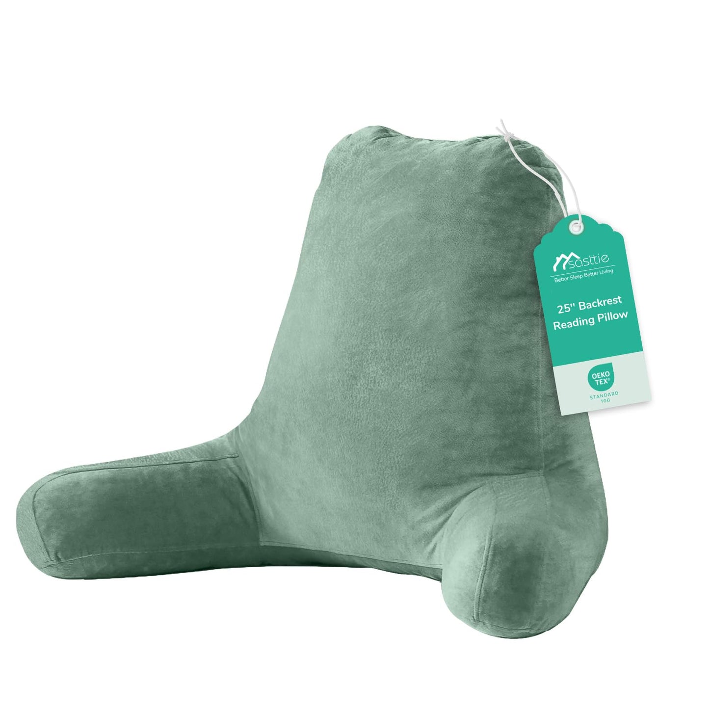 Sasttie 25-inch Reading Pillows for Sitting in Bed Adult, Jumbo Velvet Back Pillow Bed Sitting Up, XL High Back-Rest Support Cushion for Sit Up on Couch & Floor, Oeko-Tex Certified, Green