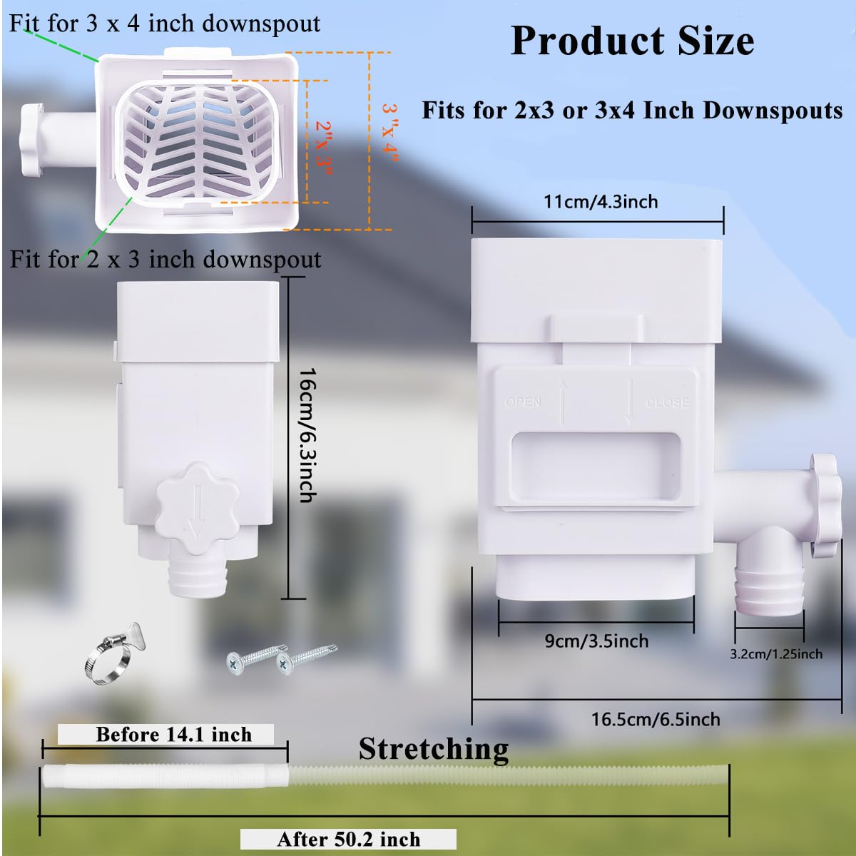 MISDENK Rain Barrel Diverter Kit, Downspout Diverter Fits for 2x3 or 3x4 Inch Gutter Downspouts, Rainwater Collection System with Adjustable Valve and Filter - Brown