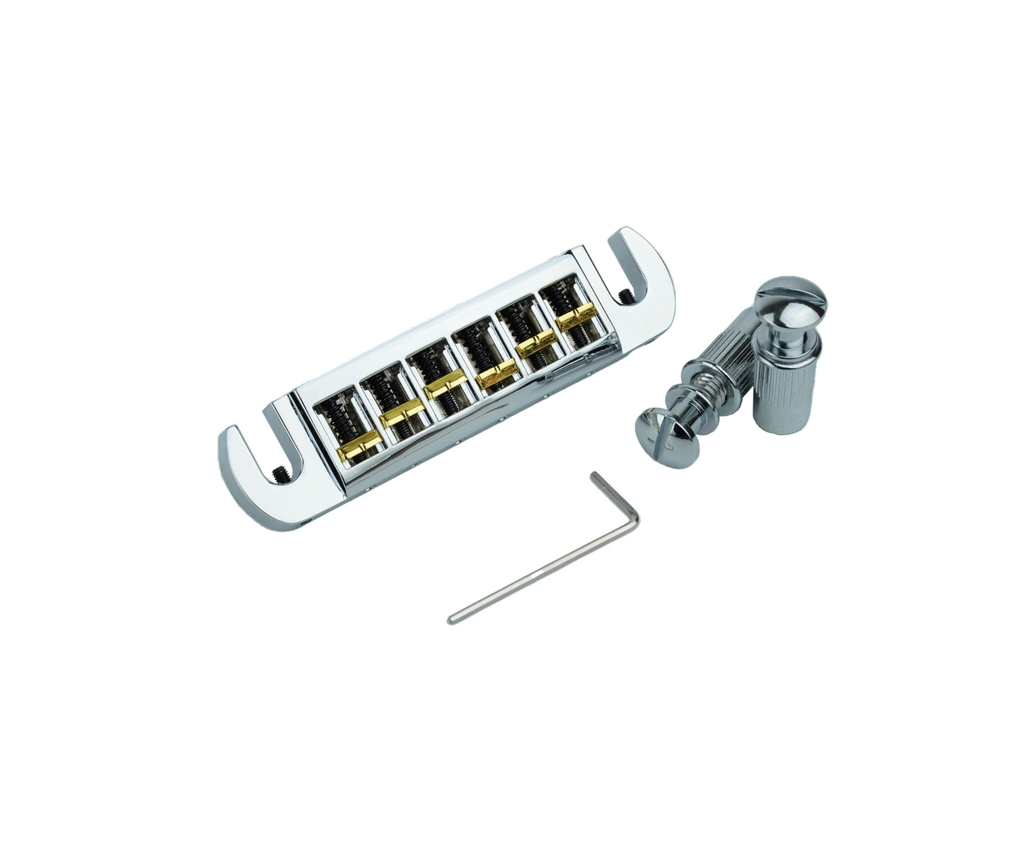 Guyker Guitar Bridge String Spacing 10.5mm, Zinc Alloy Dual-Tone Adjustable Wraparound Tune O Matic Bridge Tailpiece with Studs for 6 String Les Paul LP SG Electric Guitar (GM002, Chrome)