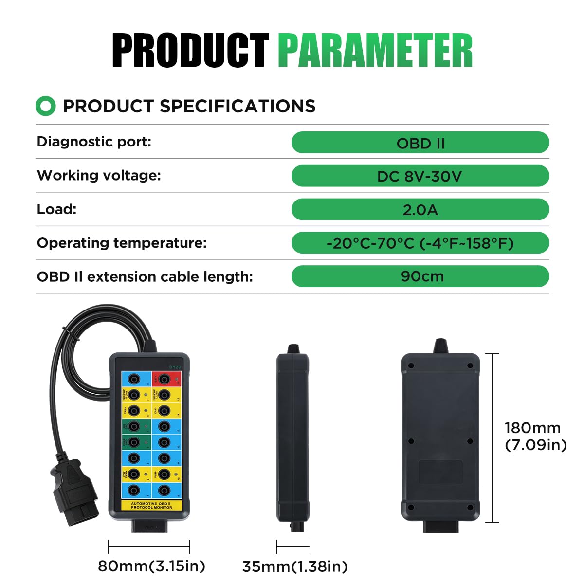 OBD2 Breakout Box Powerful OBDII Protocol Detector Communication/Power/Ground Detection Breakout Box 16-Pin CAN Breakout Box Automotive with OBD2 Scanner Connector, 4mm Banana Jack, 35-inch Cable