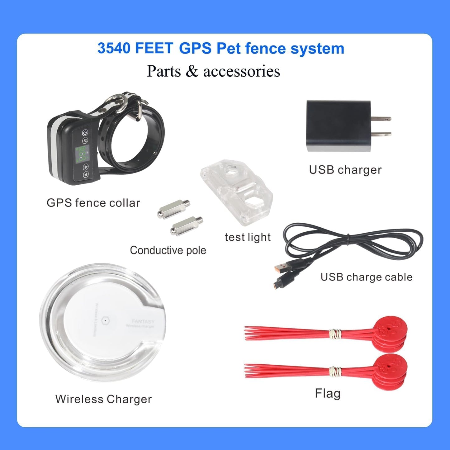 Dog Wireless Fence GPS Pet Containment System, Adjustable Control Range, Wireless Charging Electric Dog Fence, Fully Sealed Waterproof Rechargeable Dog Fence Collar