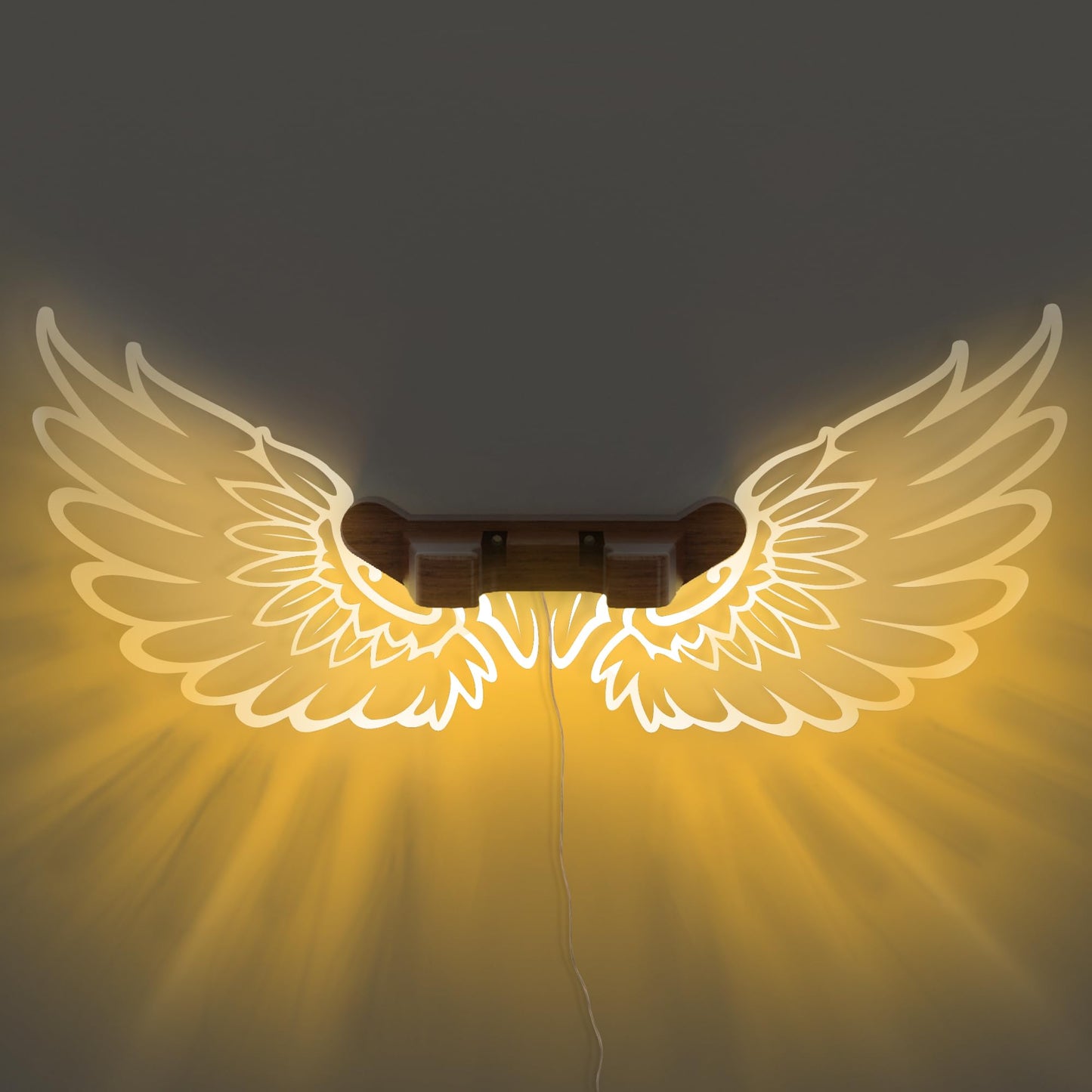 CoolGift Mart Guitar Stand Wall Mount with Luminous Angel Wings, Acrylic Wooden Guitar Hanger Shelf with USB Powered, for Acoustic Electric Bass Ukulele, Gift for Music Lovers Guitar Players