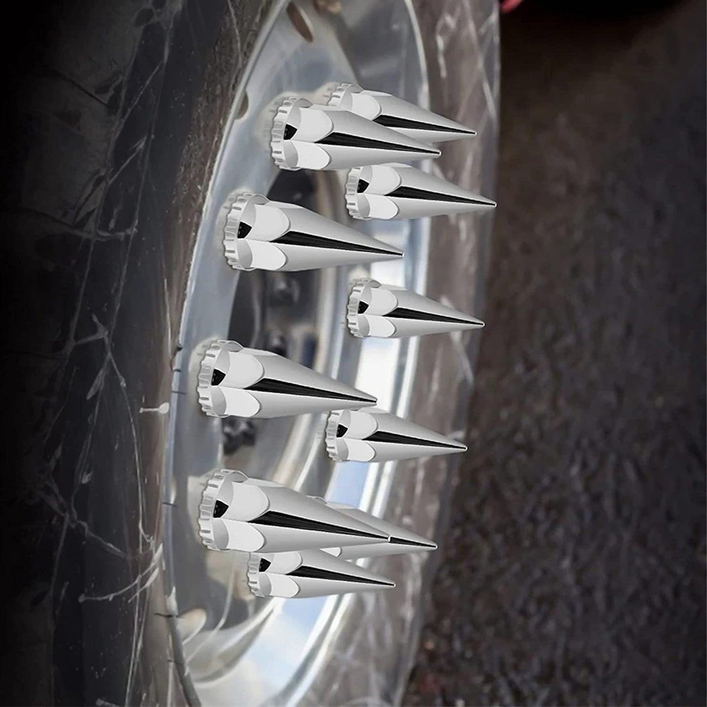 Semi Truck Lug Nut Covers Spike 33mm, Chrome Thread On Spiked Wheel Lug Nuts Covers, 33mm x 4-3/4" Screw-on ABS Plastic Lug Nuts Cover for Trailers(20 Pack)