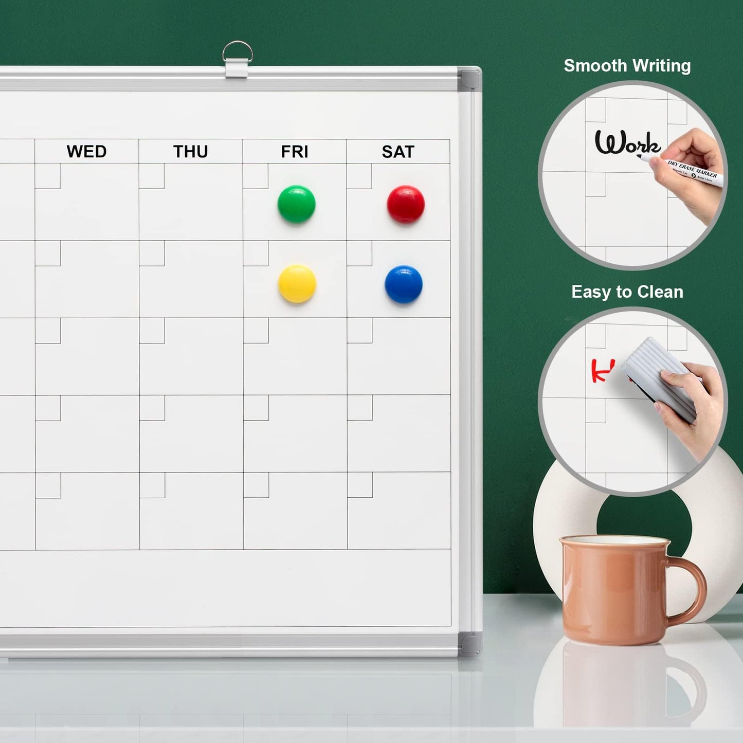 Comix Magnetic Dry Erase Calendar Whiteboard, 24 x 18 Inches Monthly Calendar Dry Erase Board for Wall, Aluminum Frame Planner White Board with Dry Erase Markers, Dry Erase Eraser, Magnets