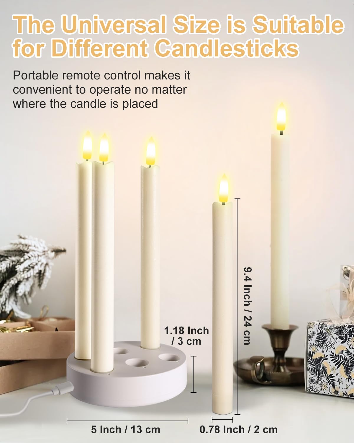 Rechargeable Flameless Taper Candles, 6 Pcs Real Wax Rechargeable LED Candles Flickering with Remote Timer and Charging Station, Battery Operated Candlesticks for Christmas Wedding Party Home Decor