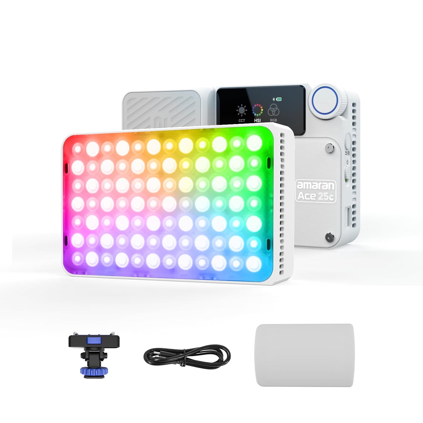 amaran Ace 25c Video Light,25w RGB Portable Light for Photography On-Camera Video Lights CRI/TLCI 95+,CCT 2,300K-10,000K,Rechargeable Dimmable Vlog Light,APP Control,PD Charging (White)