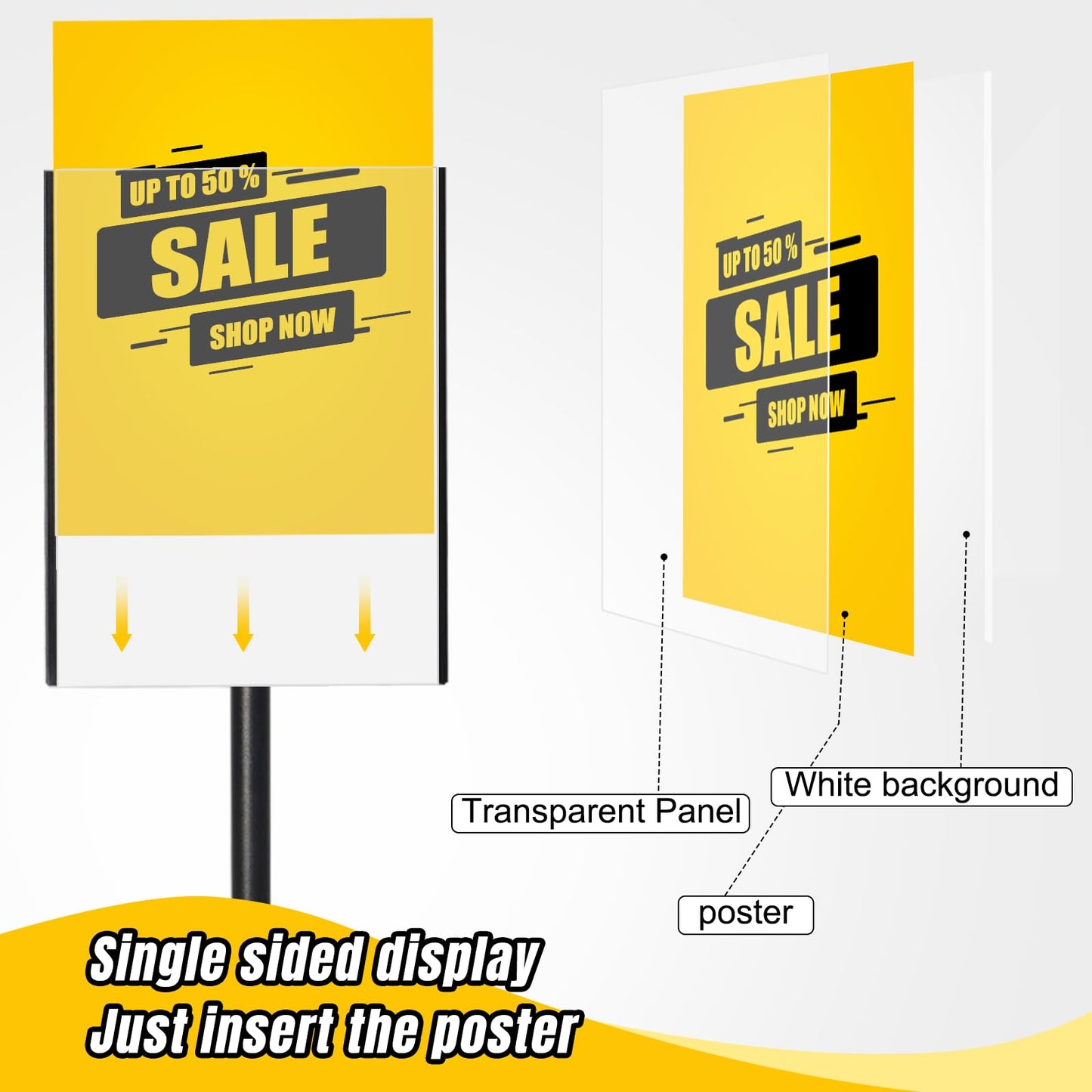 HANPIU Sign Holder 8.5 x 11 Inch Poster Sign Stand - Rotating Display Sign Holders Stand for Business Supermarket Promotions Advertising Signs Holder Floor Stand Adjustable Sign Display Stand Vertical and Horizontal View