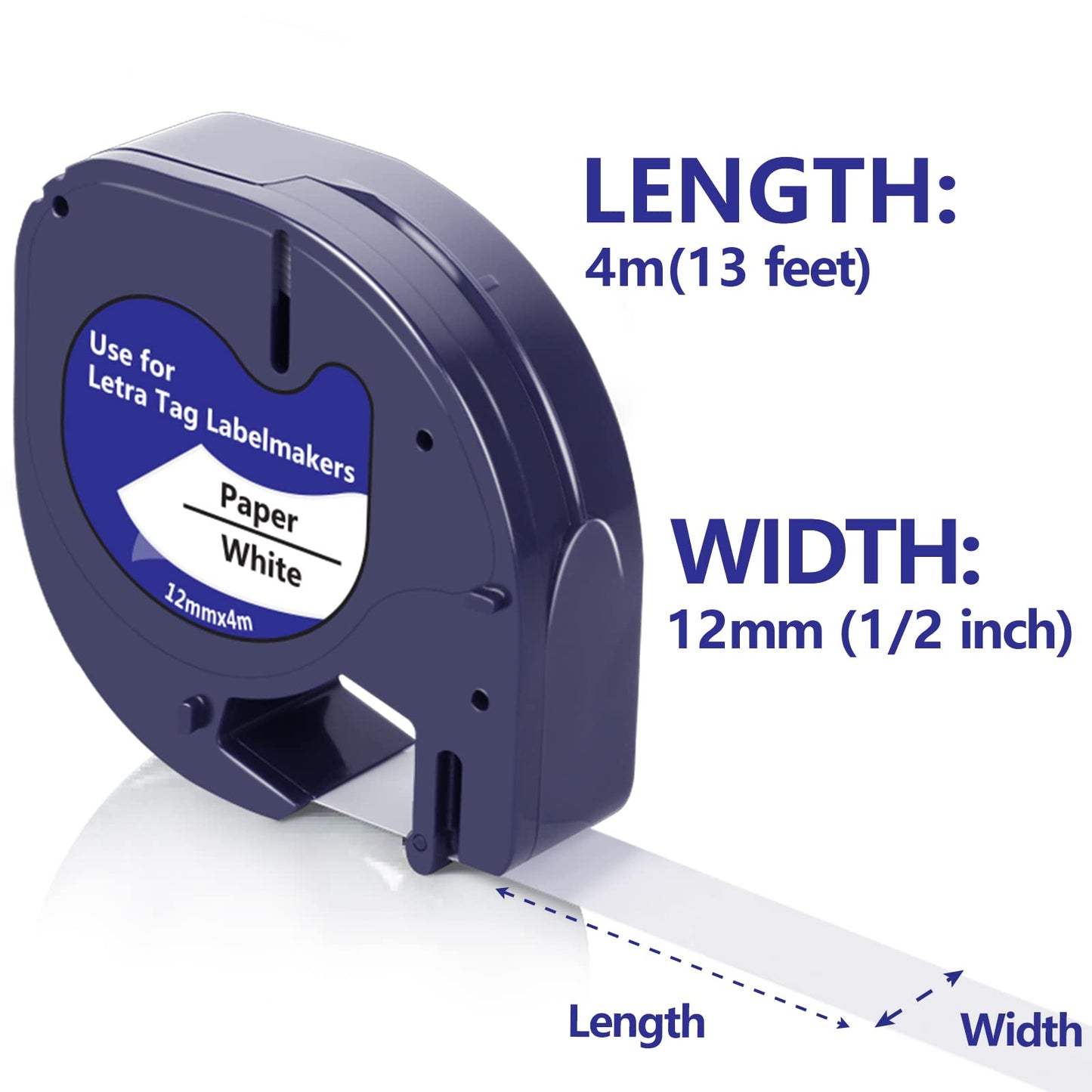 Weemay 18 Pack 91330 Paper Label Cassette Replacement for Dymo Letratag Refills 91330 Self-Adhesive White Paper Tape 10697 for Letra Tag LT-100T LT-100H LT-110T QX50 Label Maker, 12mm x 4m (1/2"x13')