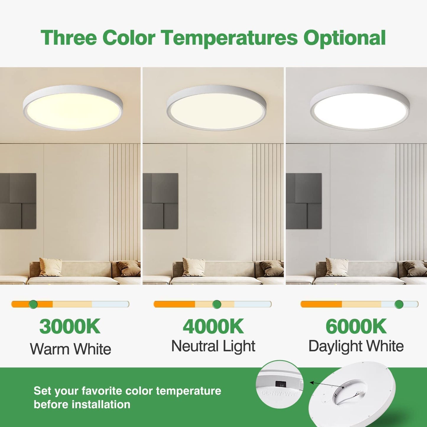 4PK 9 Inch White LED Flush Mount Ceiling Light, 18W, 1860LM, 3000K/4000K/6000K CCT Selectable, Round Flat Panel Light Low Profile Ceiling Light Fitures for Hallway, Kitchen, Bedroom, Laundry Room