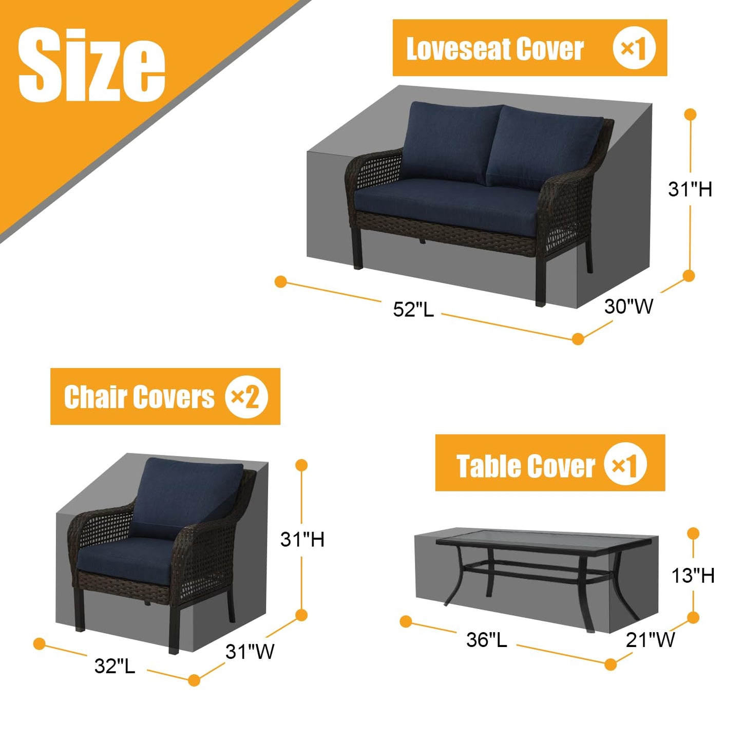 famibay Patio Furniture Covers Waterproof, Fit for 4 Piece Patio Furniture Set, Outdoor Furniture Cover 420D PVC Weatherproof Patio Loveseat Covers 1pc, Patio Coffee Table 2pc, Patio Chair Covers 2pc