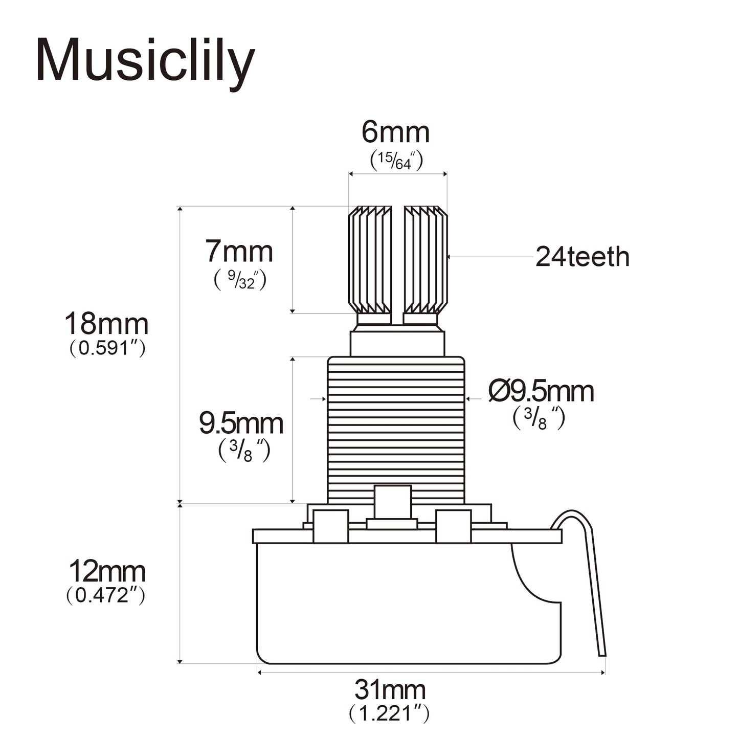 CTS 450 A500K Pots Standard Split Shaft 3/8 Inch 10% Audio Taper Potentiometers for Electric Guitar Bass (Set of 4)