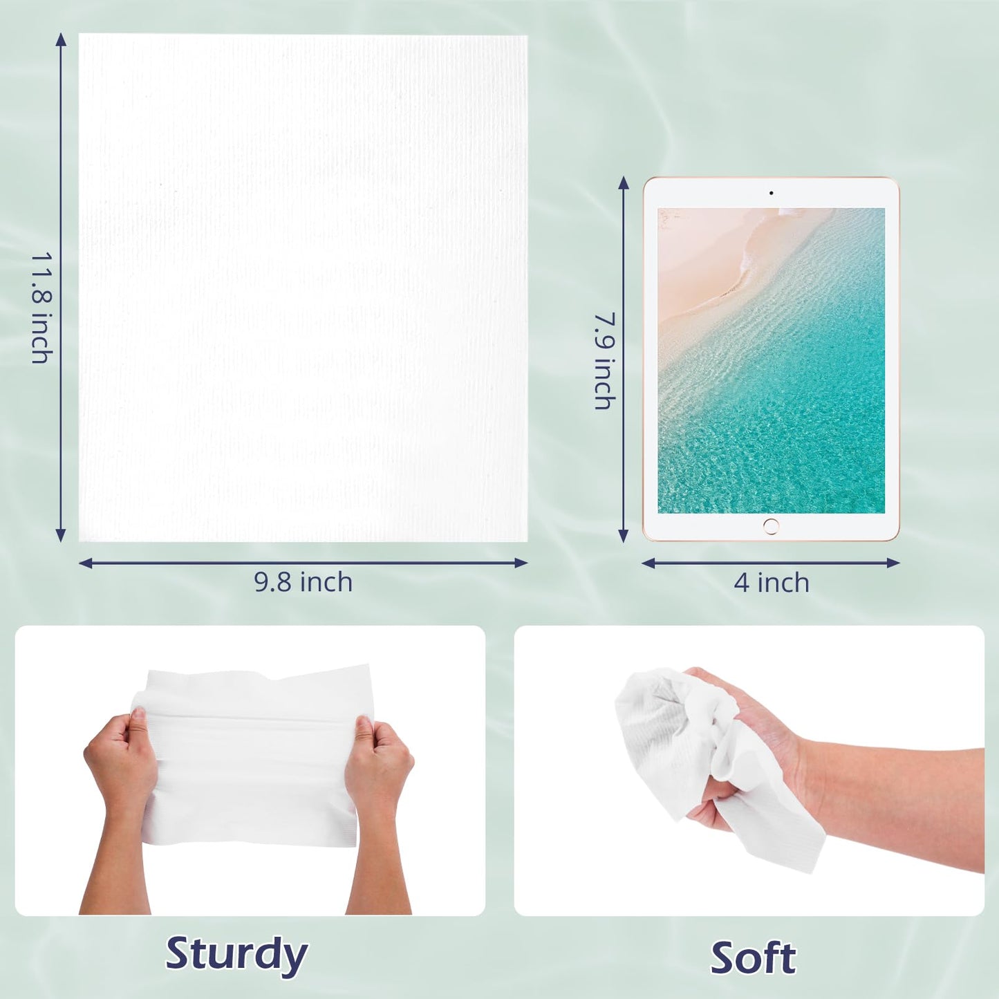 PureSoftness Disposable Face Towel, 100% Cotton, 80 Count, Extra Large 12" x 10", Soft Dry Wipe Face Wash, Makeup Remover, Biodegradable Towelette for Sensitive Skin (1 pack) (4, White, Extra Large)