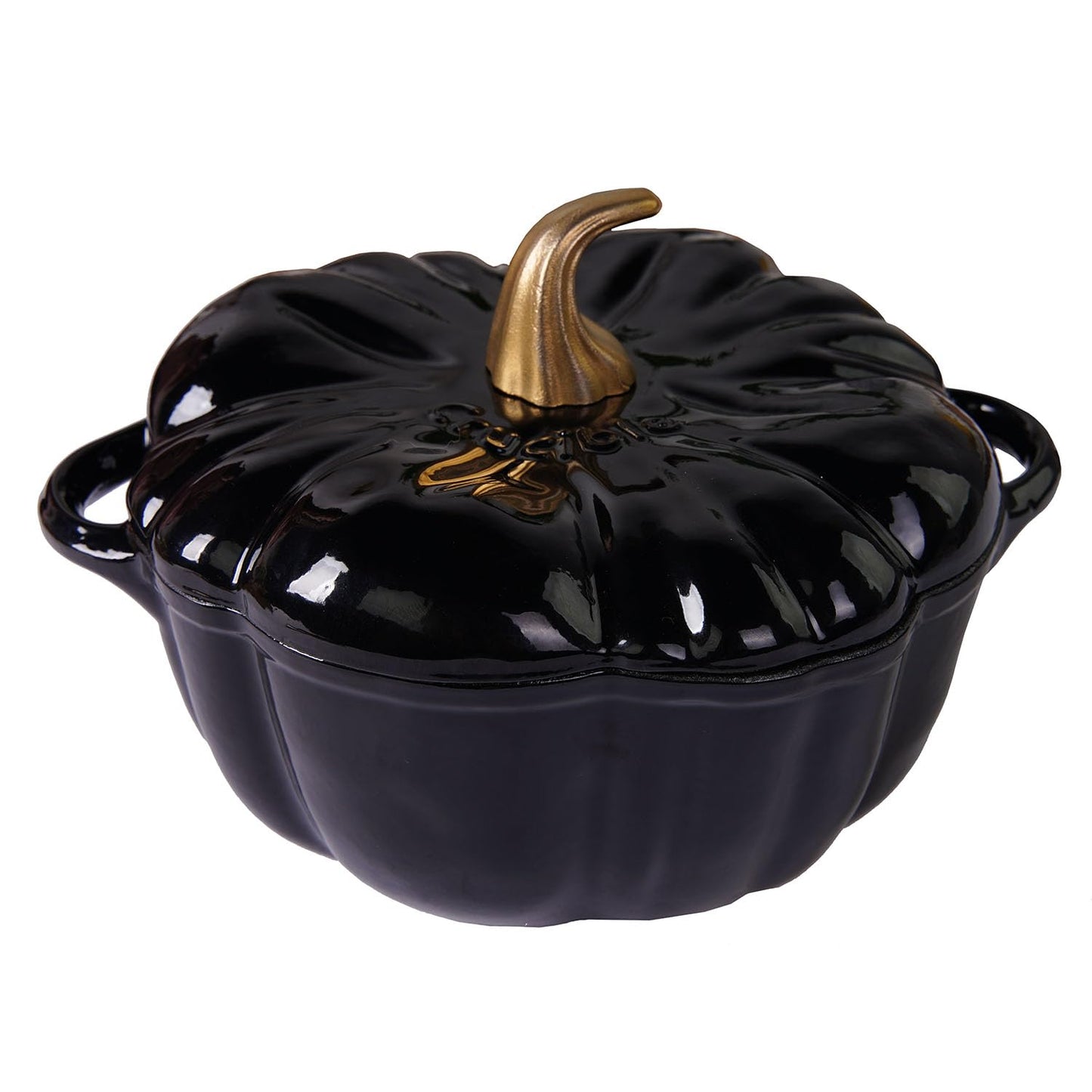 Enameled Cast Iron Pumpkin Pot Dutch Oven Cocotte, Black, 2.32 qt (2.2 L)