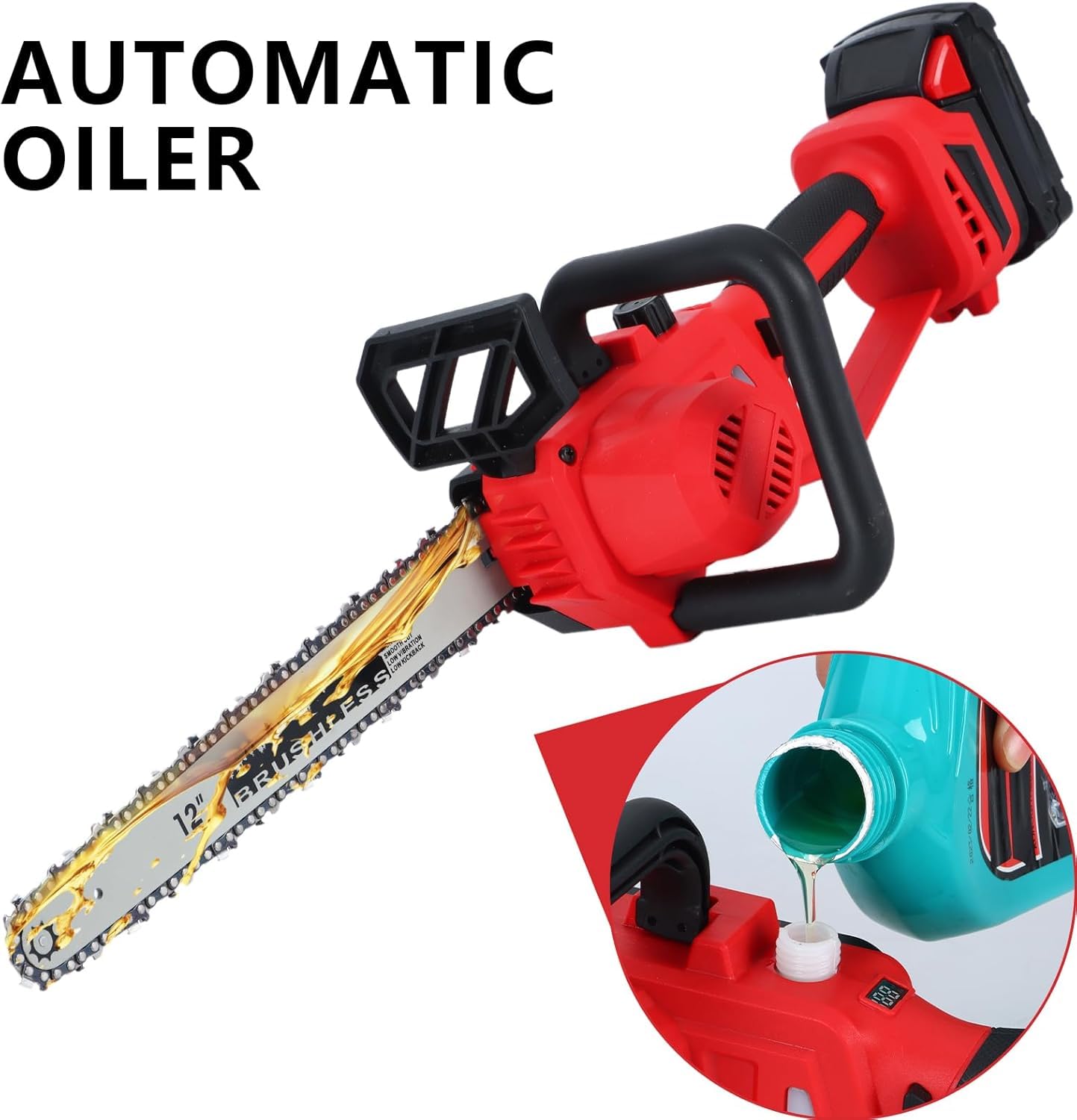Cordless Chainsaw 12Inch Compatible with Milwaukee M18 Battery, Brushless 12-Inch &10Inch Chainsaw with Auto Oiler, Handheld Chain Saw for Wood Cutting, Garden Pruning(Tool Only, NO Battery)