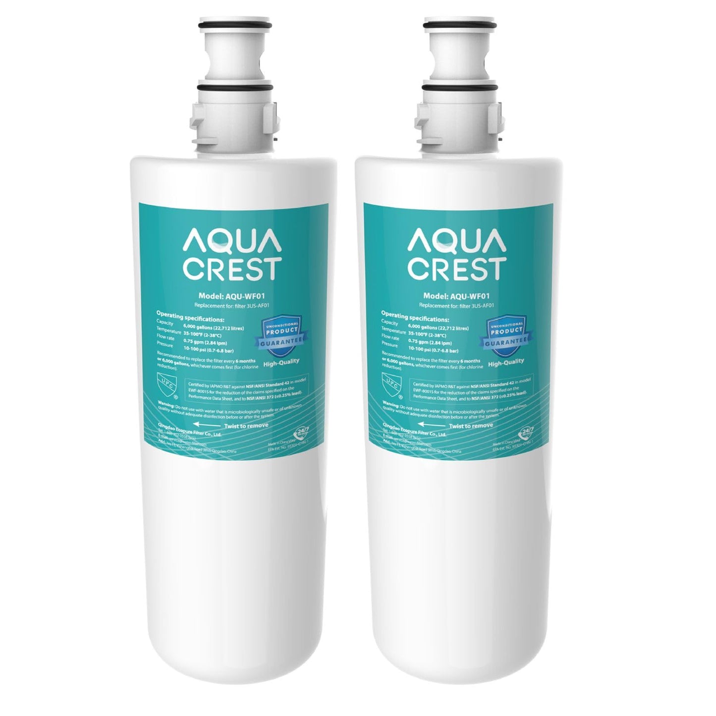 AQUACREST 3US-AF01, 3US-PF01 Under Sink Water Filter, Replacement for 3US-AF01, C-CS-FF, 3US-PF01, 3US-AS01, WHCF-SRC, WHCF-SUFC, WHCF-SUF, 3US-PS01, 3US-MAX-F01 (Pack of 2)