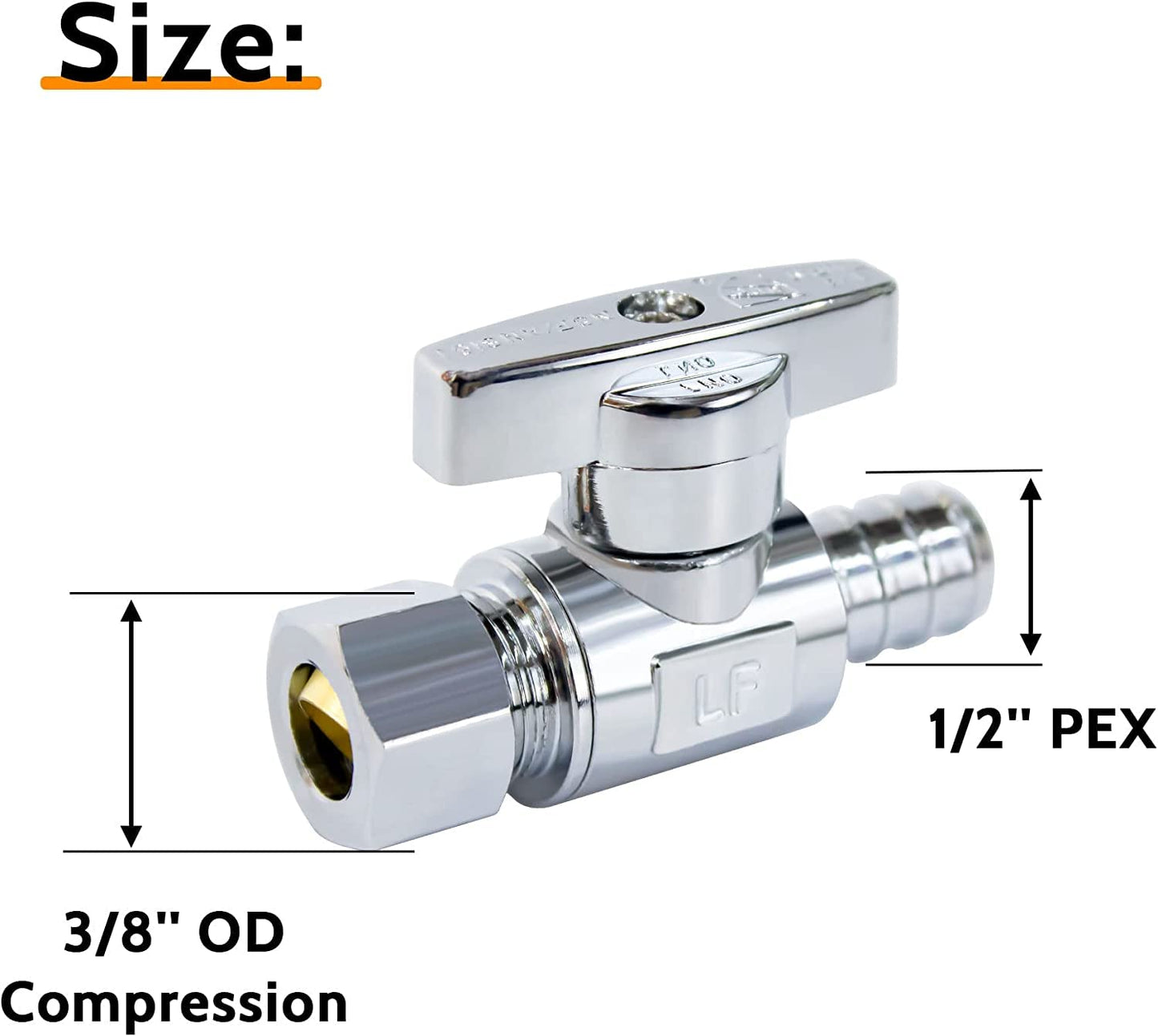 VINTEX 1/2 Inch Pex x 3/8 Inch Od Comression Pex Straight Valve 5 Pack,Pex Shut Off Valve,Quarter Turn Water Shut Off Valve,Solid Brass,Pex,CVPC