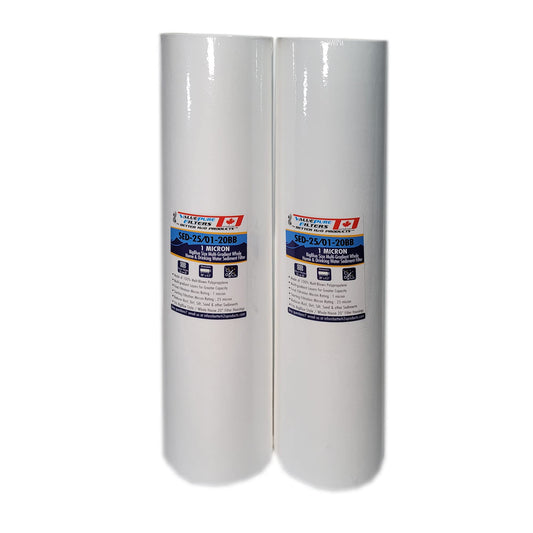 Better H2O Products Inc. 2-Pack 1 Micron Multi-Gradient Sediment Filter, 20" x 4.5", Whole House Sediment Filtration, Fits Big Blue Style Housing, Pack of 2 Filters