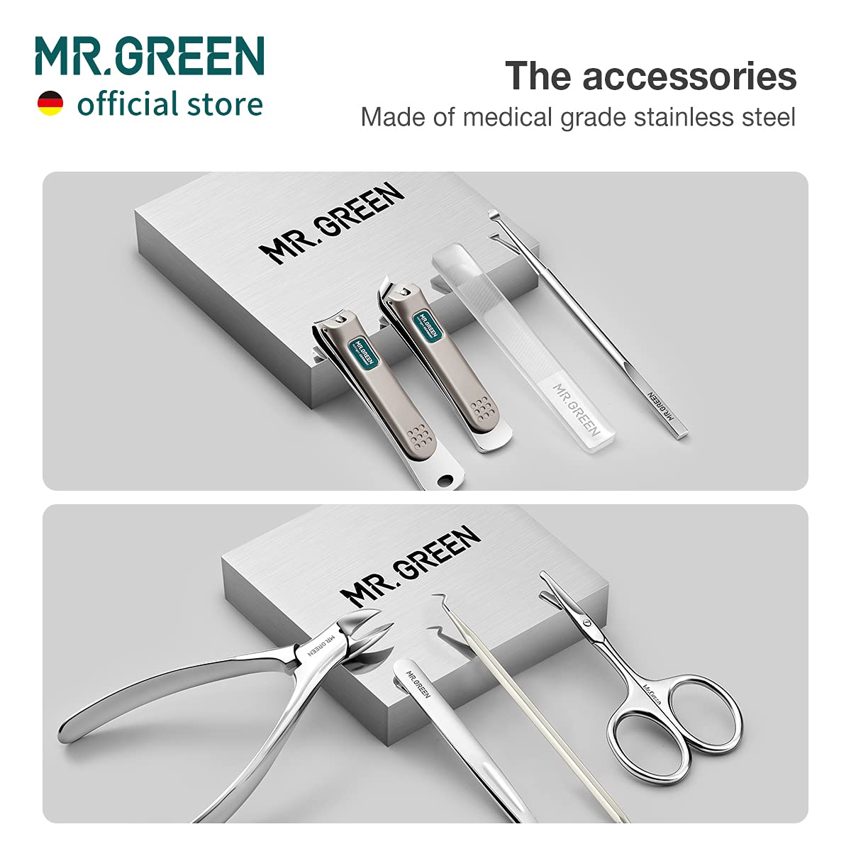 Manicure Set 8 in 1,Professional Pedicure kit,Stainless Steel Manicure Kit,Portable Travel Grooming Kit Nail Care Tools,Nail Clippers Pedicure Tools with Leather Travel Case (green)
