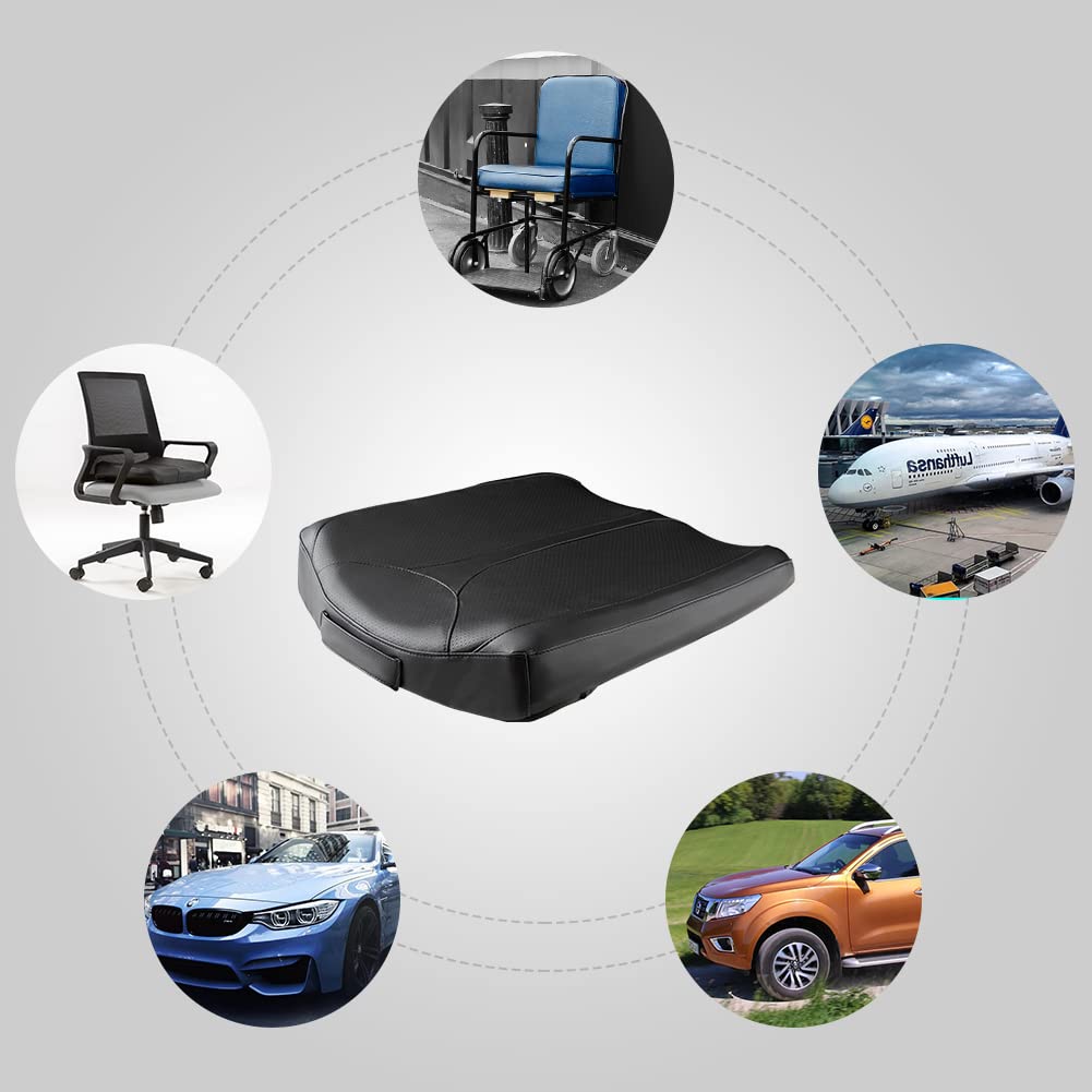 QYILAY Leather Car Memory Foam Heightening Seat Cushion for Short People Driving,Hip(Coccyx/Tailbone) and Lower Back Pain Relief Butt Pillows,for Truck,SUV,Office Chair,Wheelchair,etc.