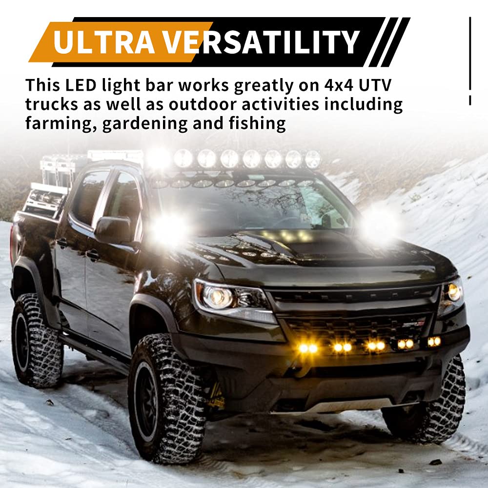 LITE-WAY 4 Inch LED Light Bar - 2Pcs Triple Row LED Work Lighting 7000LM Spot Flood Beam LED Off-Road Driving Lights Waterproof with Adjustable Mounting Bracket for Truck Car ATV Boat SUV