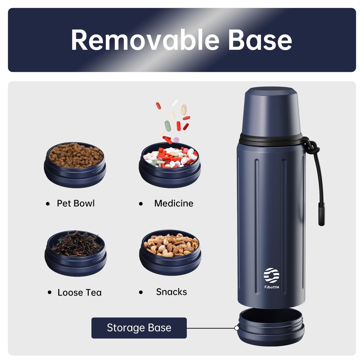 Heater 1L Thermo Water Bottle with Cup(72 hrs Ice Cold & 24 hrs Hot) Flask for hot Water with Removable Base and Filter 18/8 Stainless Steel Coffee Flask for Travel Office and School(Dark Blue)