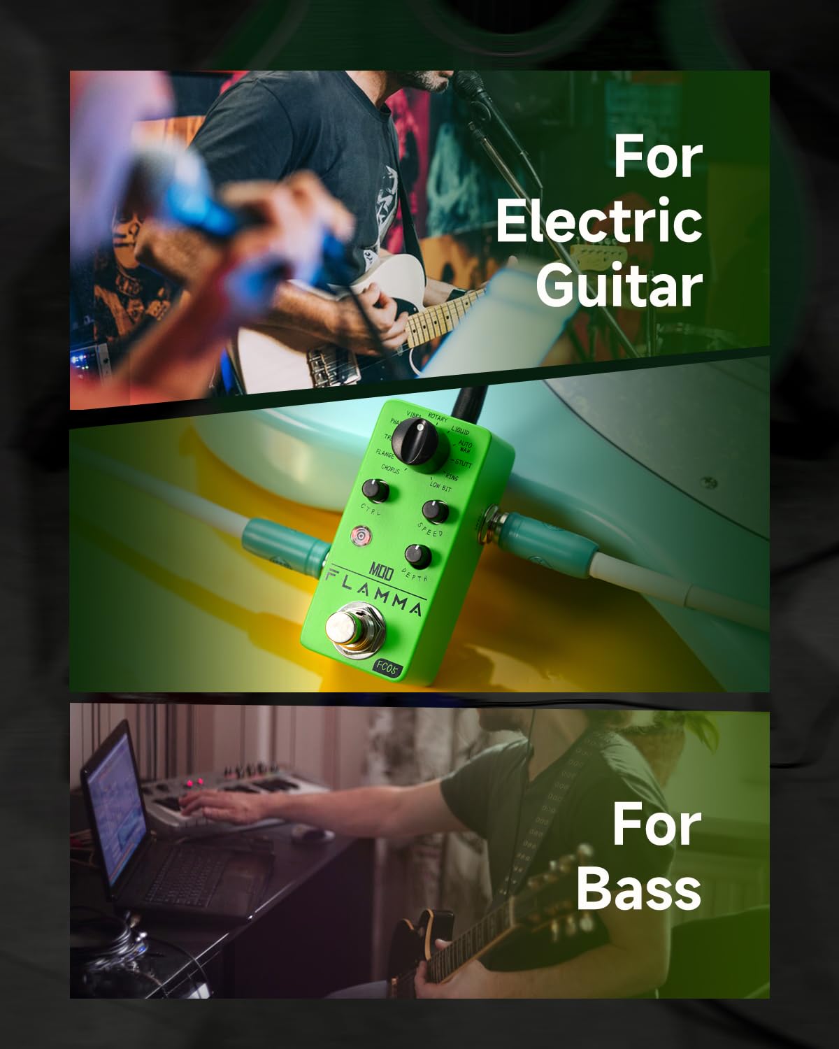 FLAMMA FC05 Mini Modulation Pedal with Chorus Flanger Tremolo Phaser Vibrato Rotary Liquid Autowah Stutter Ring LowBit