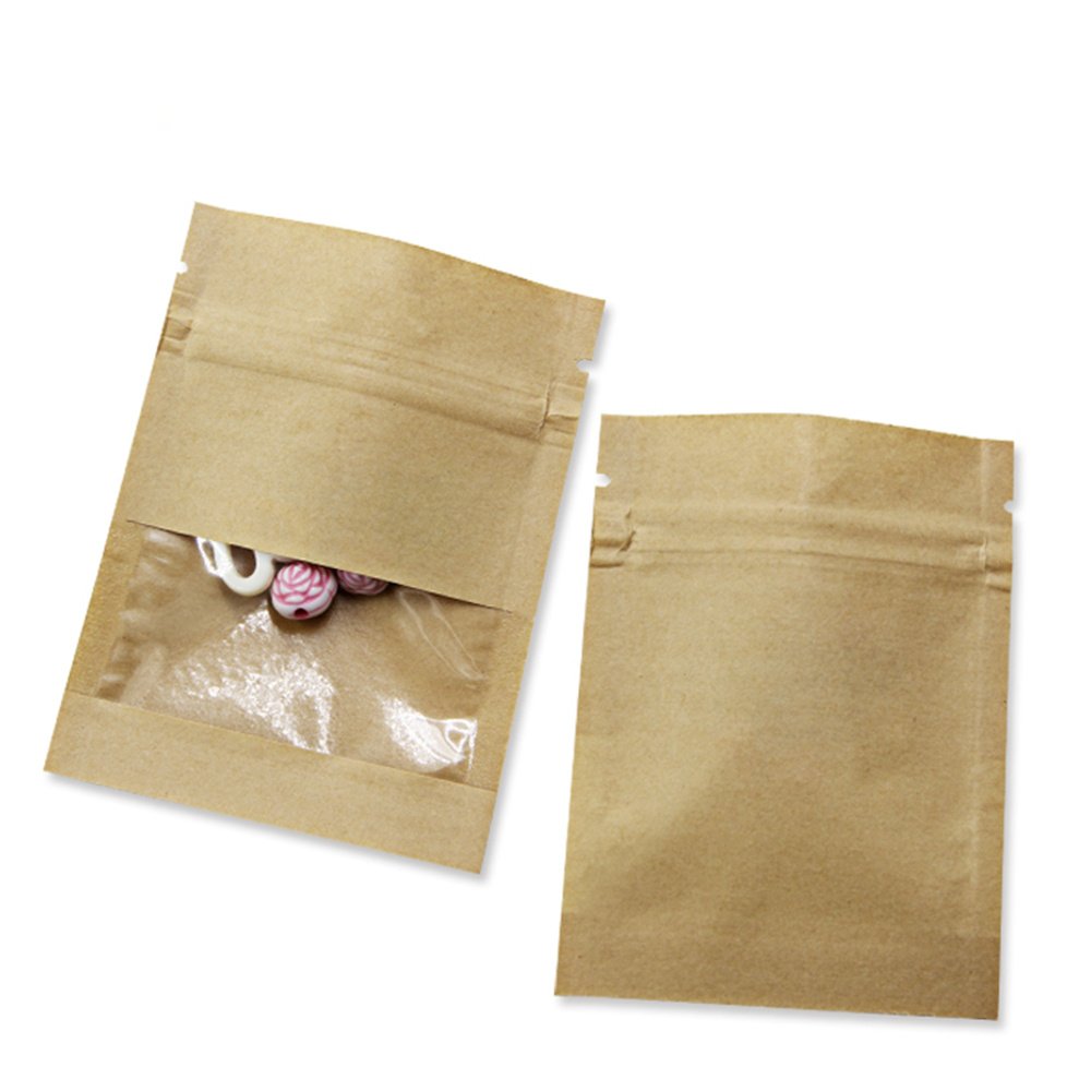 WACCOMT Pack Kraft Paper Small Seed Packets Resealable Bags Seeds Envelopes Garden Collecting for Flower Vegetable Storage with Clear Window Zipper Heat Seal Packaging (300, 7x9cm(2.76x3.54 inch))