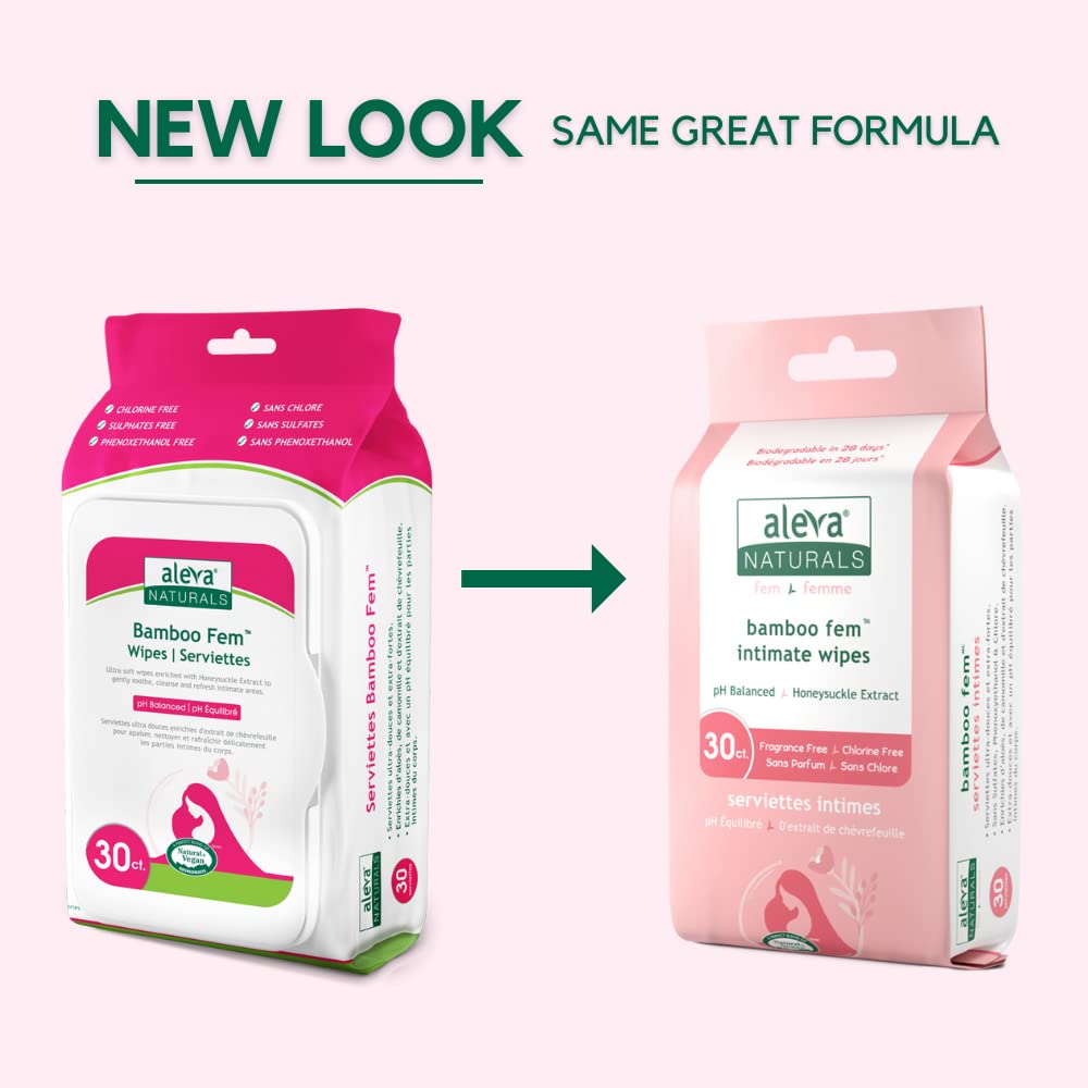 Aleva Naturals Bamboo Fem Wipes - Ultra-Soft, Biodegradable, pH Balanced Formula, 360 Wipes Total