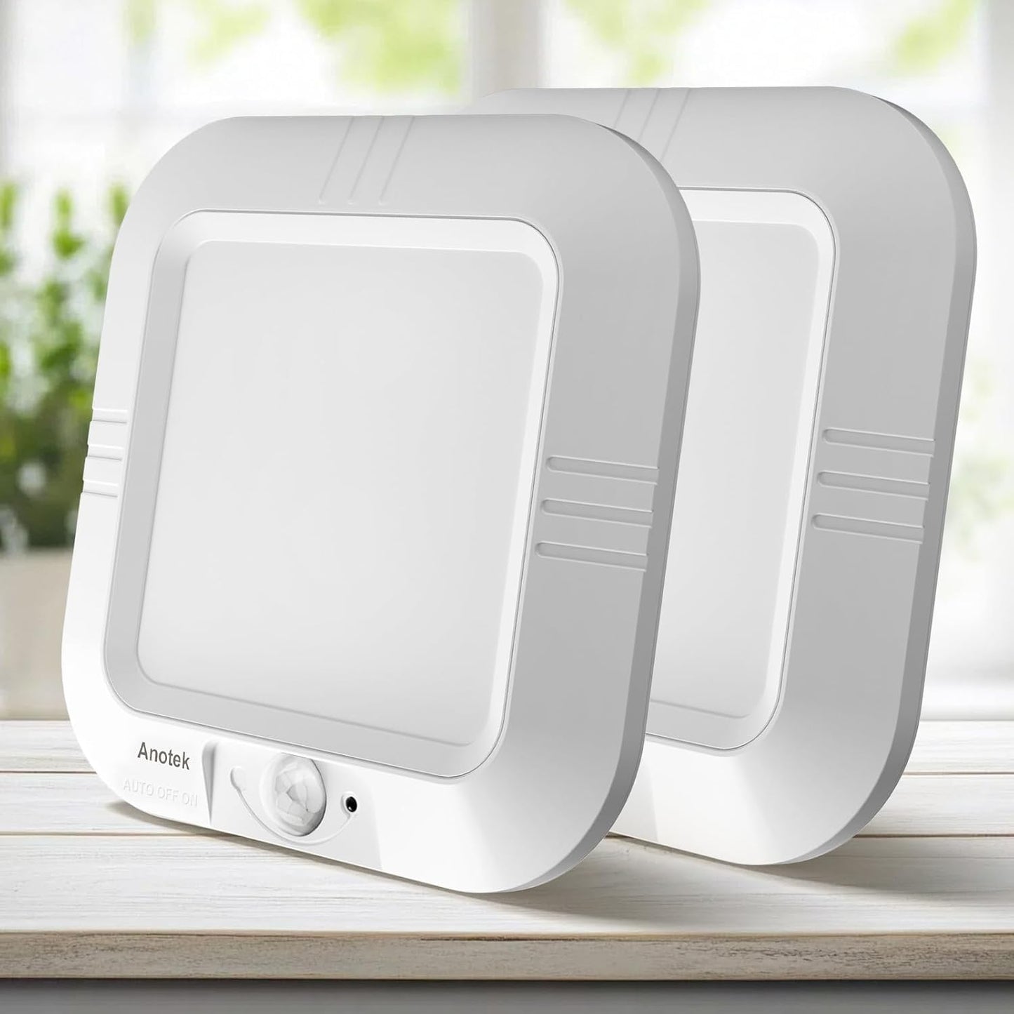 Battery Operated Ceiling Light, Motion Sensor LED Ceiling Light Battery Powered Indoor, Motion Activated Light 6000K for Bathroom Stair Hallway Shed Laundry Daylight Auto On/Off (White, 2 Pack)