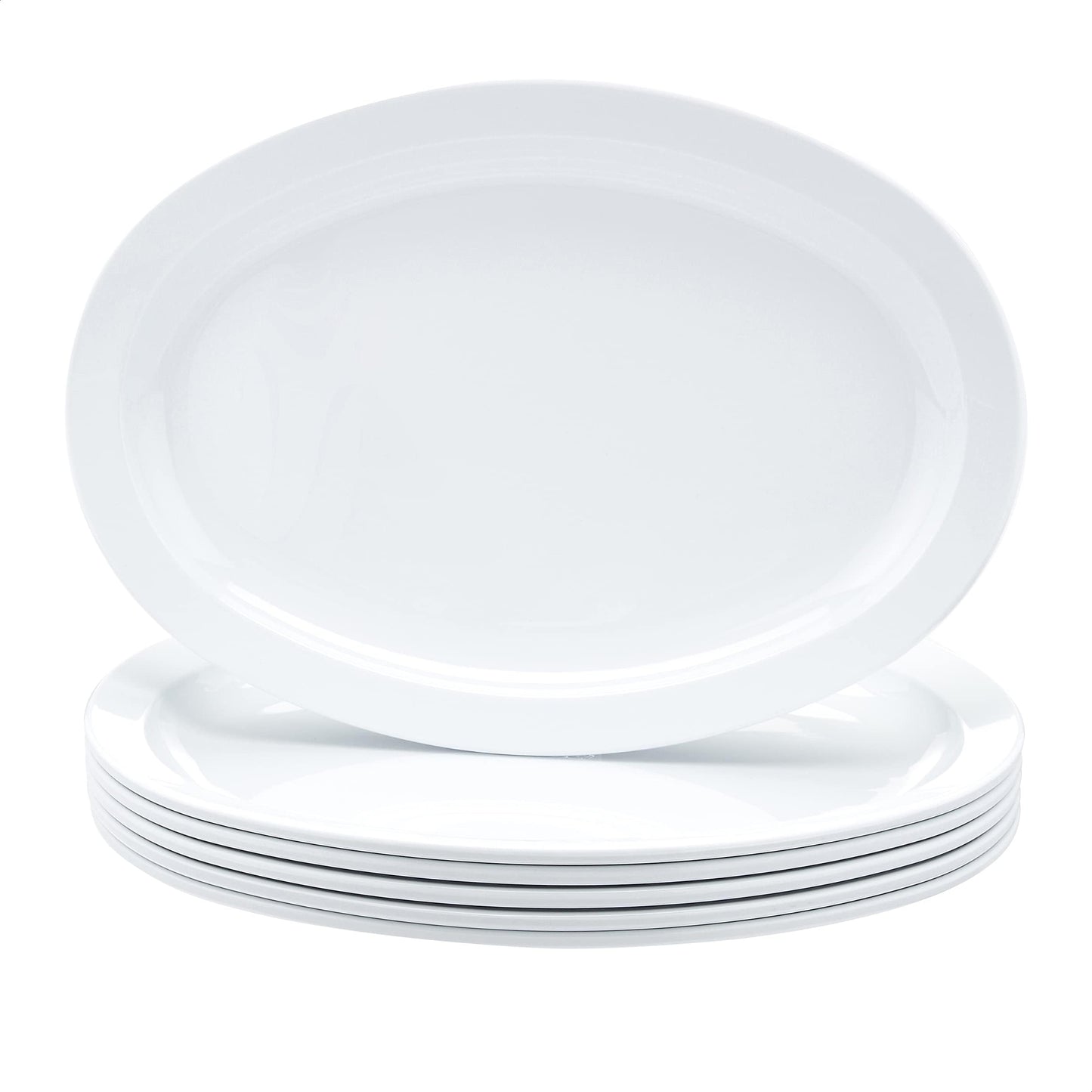 Amazon Basics 13 in. x 9.75 in. White Melamine Oval Platter Narrow Rim - 6 Piece Set