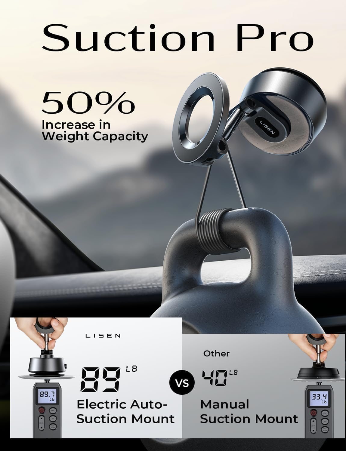 LISEN for Automatic Magnetic Phone Holder Car 【AUTO-Suck & 360° Adjustable】 Electronics Phone Holder for MagSafe Suction Cup Car Mount Accessories for iPhone 17 air pro max 16 15 14 13 12 Space Black