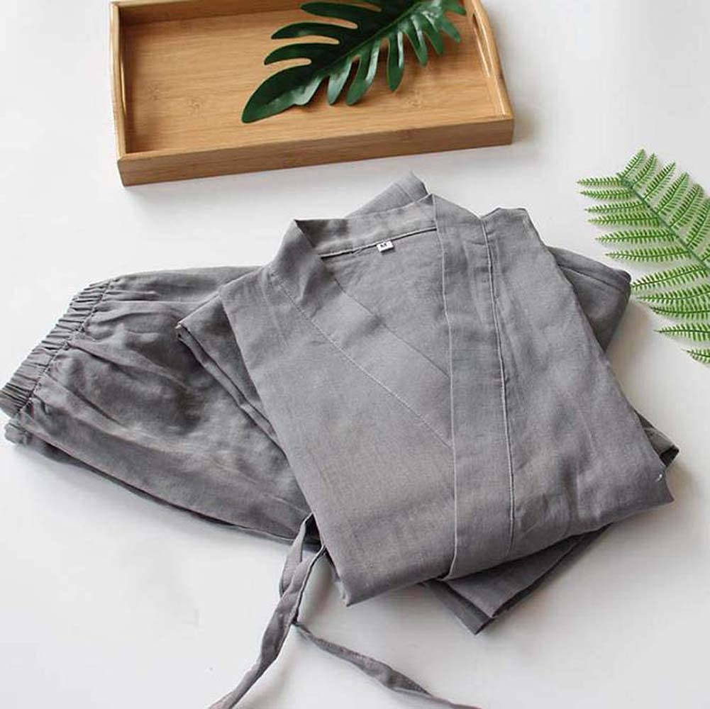 Fendawn Strive Classical Stylish Japanese Style Men Cotton Bathrobe Pajamas Kimono Casual Clothes, Grey