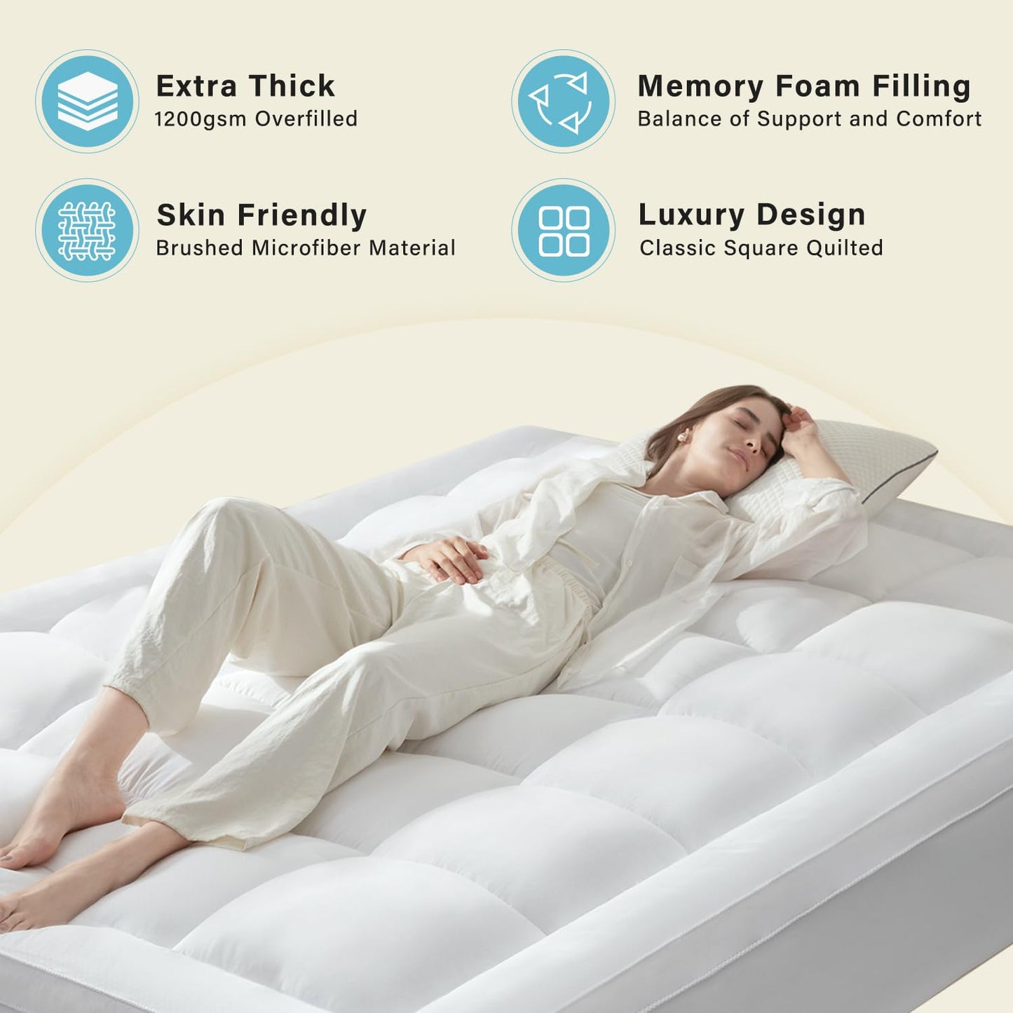 Anluoer Mattress Topper Queen for Back Pain, Memory Foam Pillow Top Mattress Topper Queen, 5X Support Extra Thick Breathable Mattress Pad with 8-21" Deep Pocket, 60x80 Inches, White