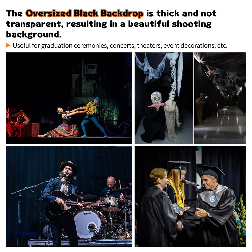 10 x 20 ft Black Backdrop Curtain, High Density Polyester Fabric Pure Black Photo Backdrop for Photoshoot, Back Drop Cloth Background for Photography, Video Recording, Television (Backdrop only)