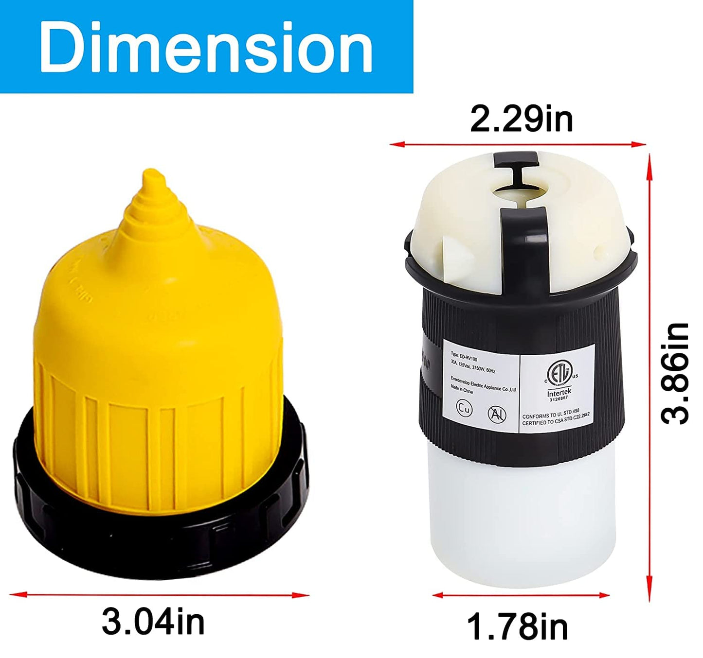 30Amp RV Power Inlet Kit, Including RV Power Inlet Receptacle, Female Twist Lock Adapter and Yellow Weatherproof Cover Boot, 125V RV Power Inlet Plug for RV Camper Trailer Boat Caravan Truck Yacht