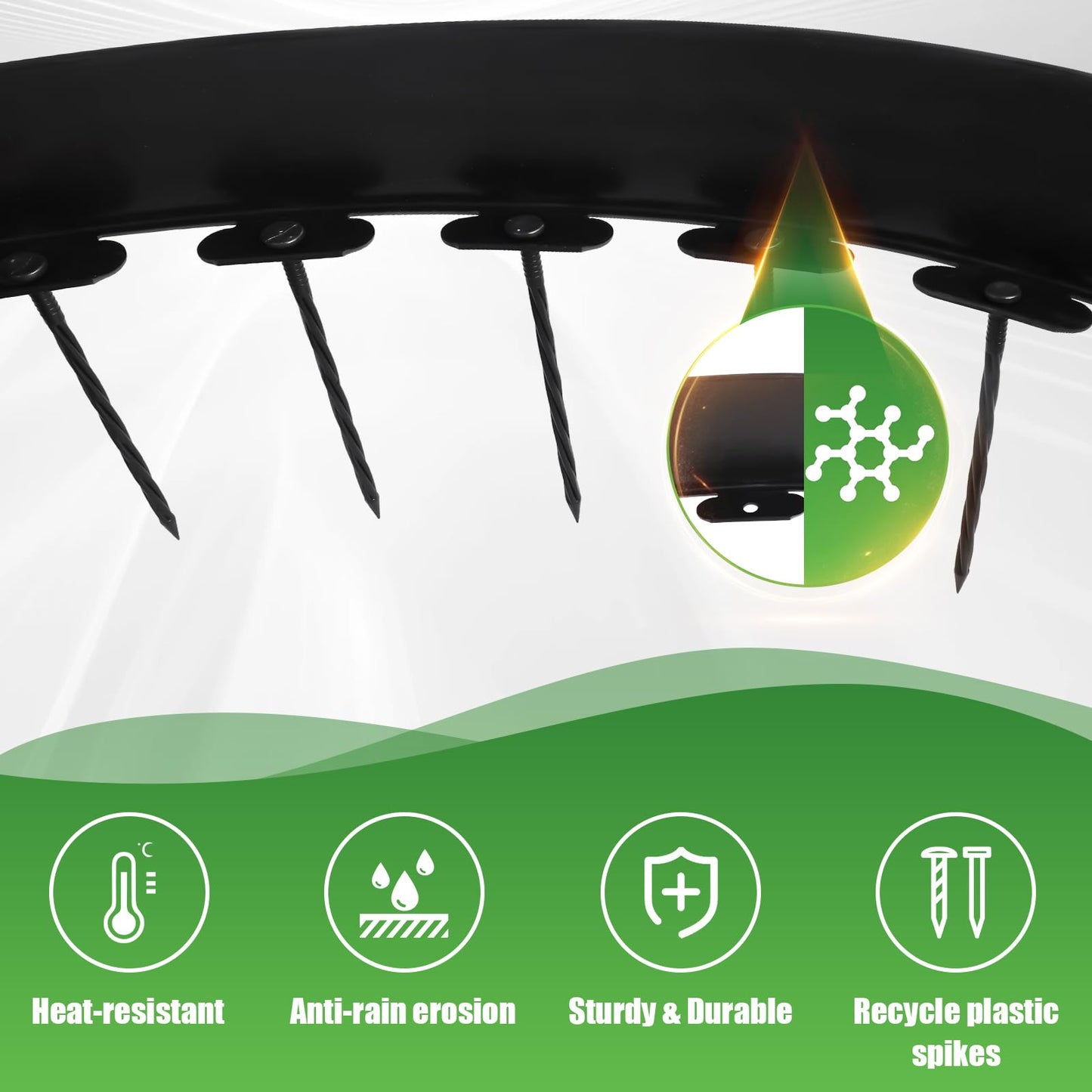 33FT Garden Edging Border, 4 Inch Height No Dig Lawn Edging Kit with 30 Spikes and Hammer, Plastic Landscape Edging for Yard, Flower Beds, and Pathways - Black